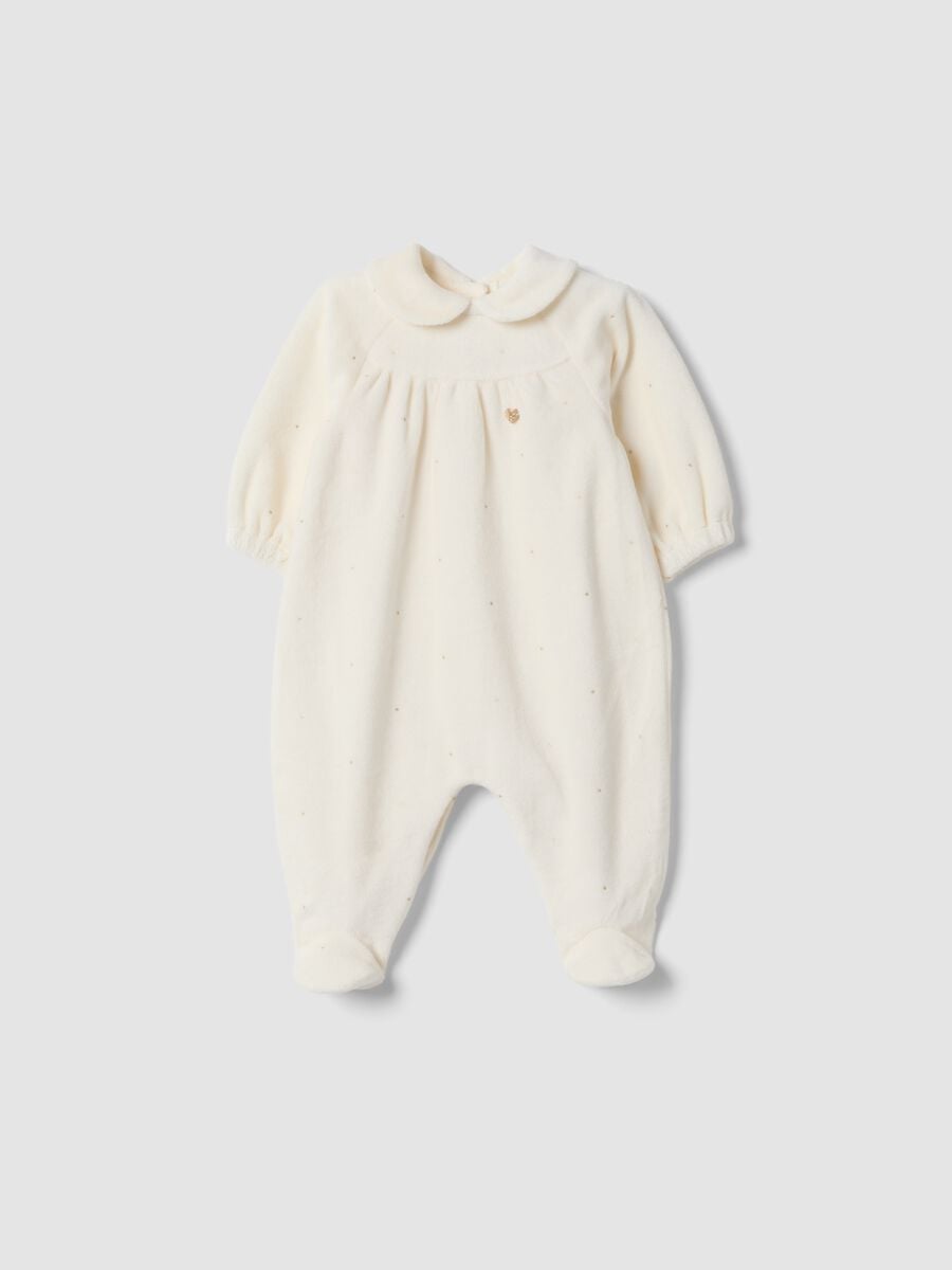 Tutina bianco sporco in misto cotone organico con piedini_0