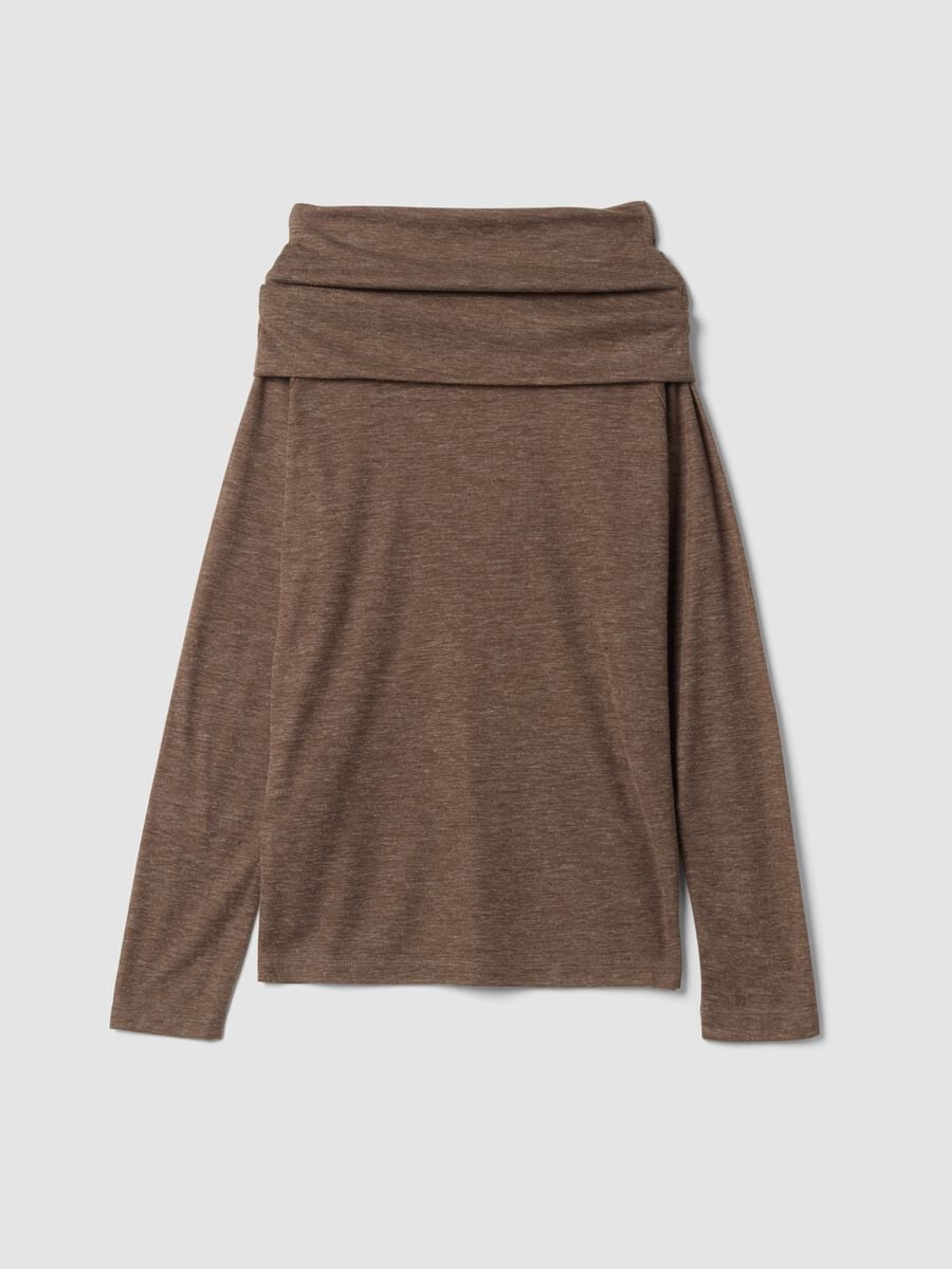 Beige viscose-blend top with shawl collar, regular fit_2