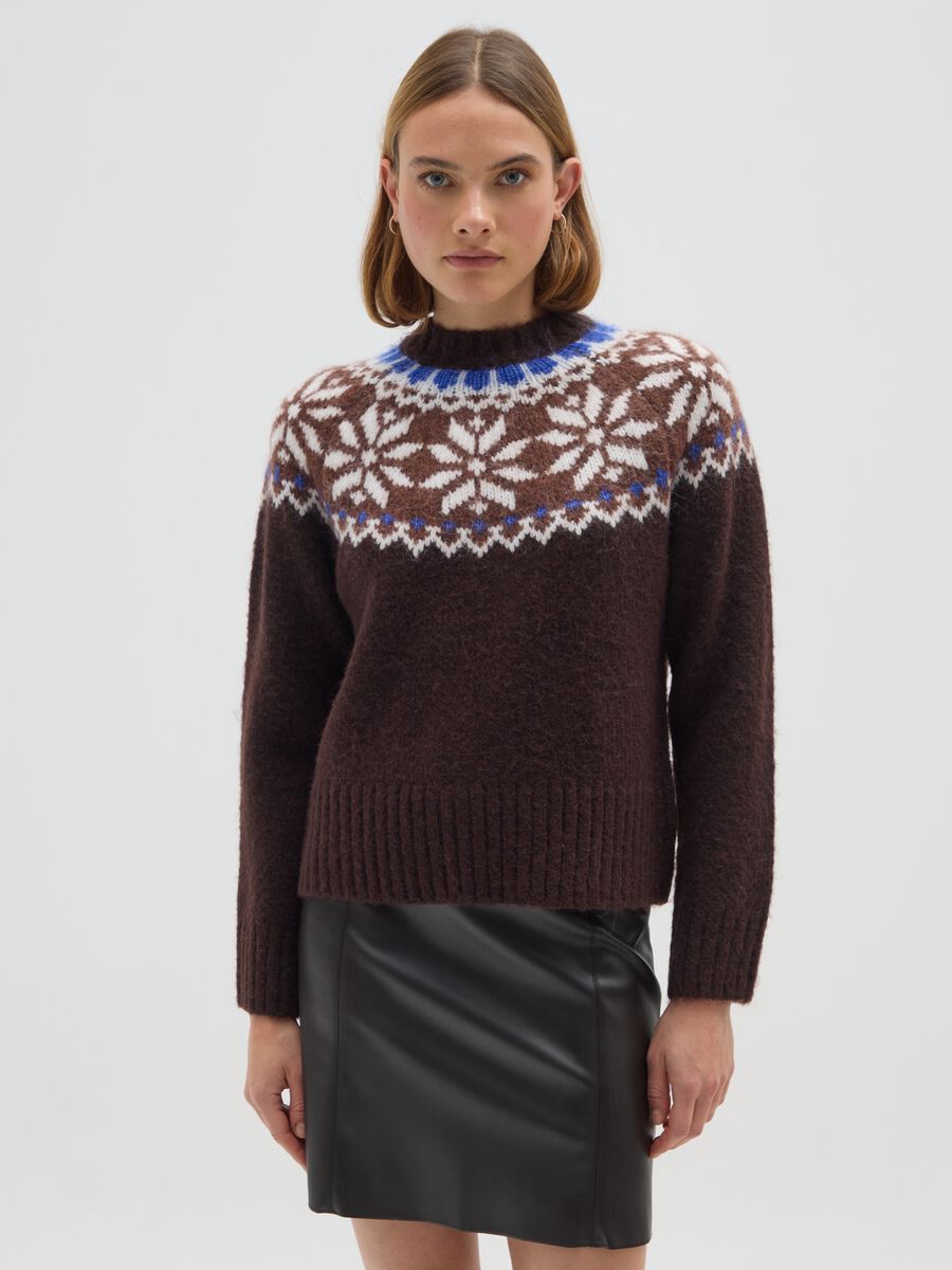 Brown jumper with jacquard pattern_0