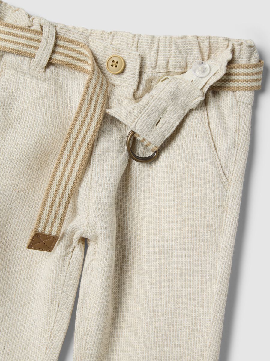 Pantaloni in misto lino e viscosa beige da bimbo regular fit_2