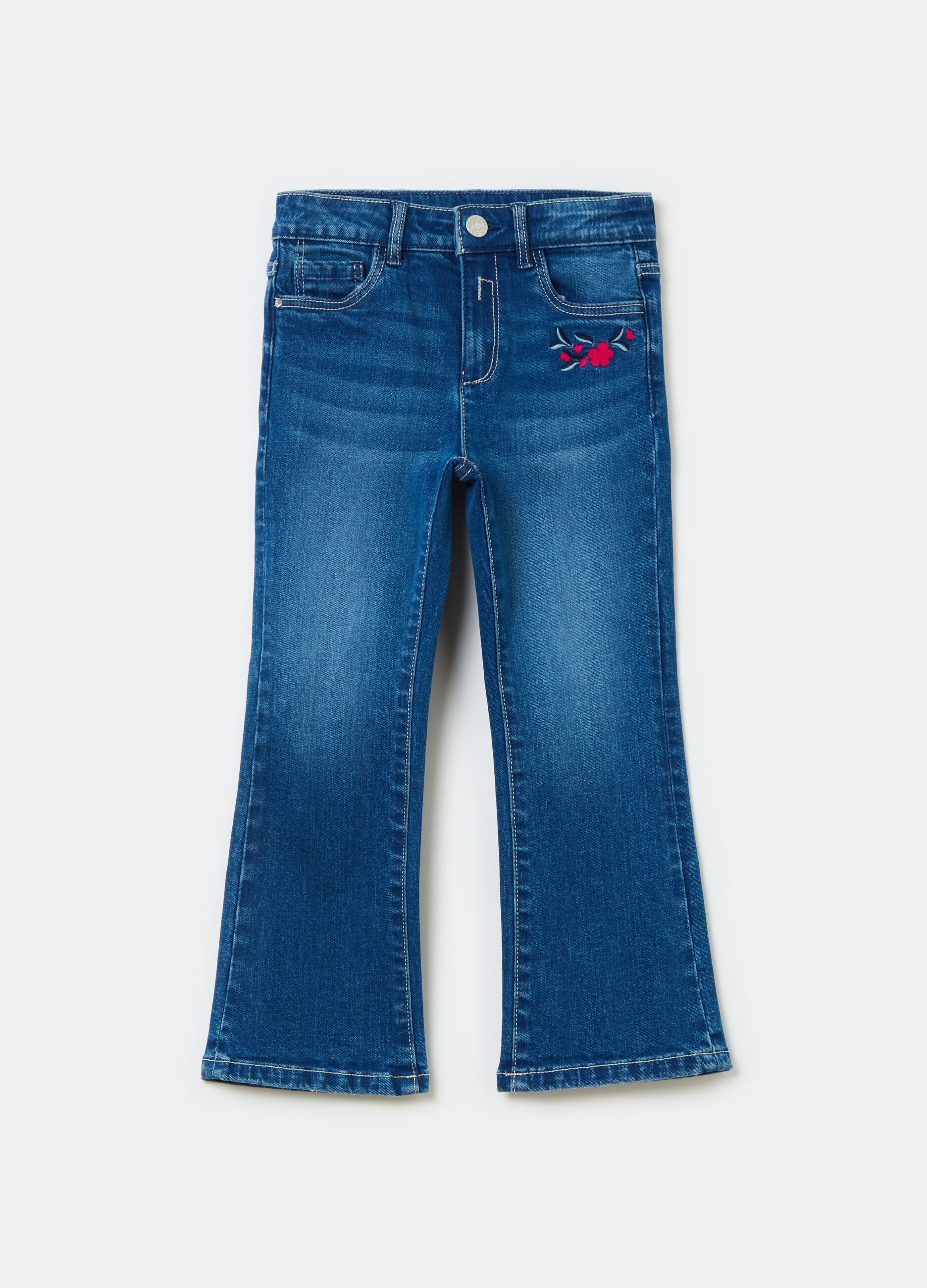Jeans flare fit con ricamo floreale