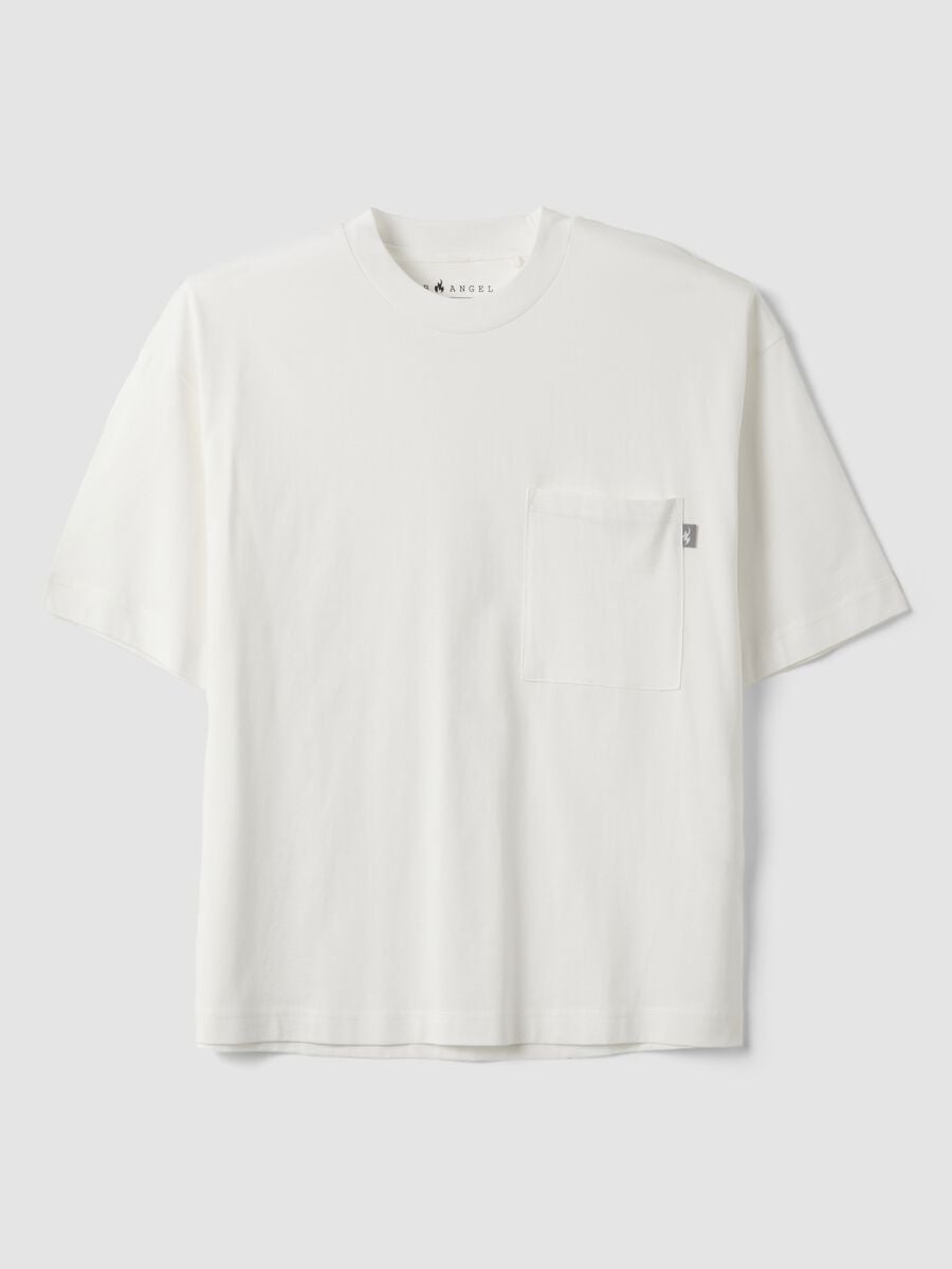 White pure cotton crew-neck T-shirt with chest pocket, boxy fit_4