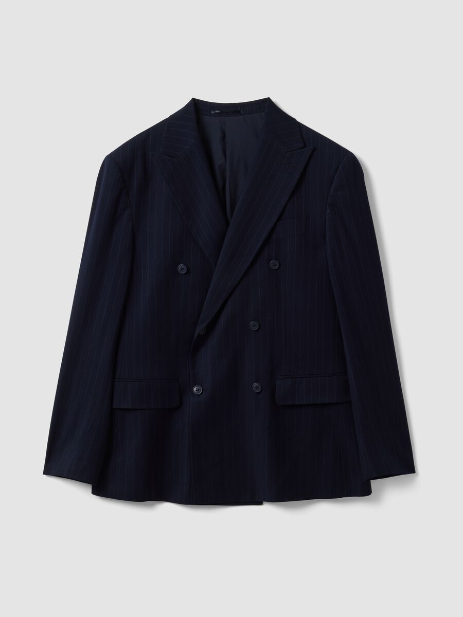 Blue pinstripe double-breasted stretch viscose suit_0