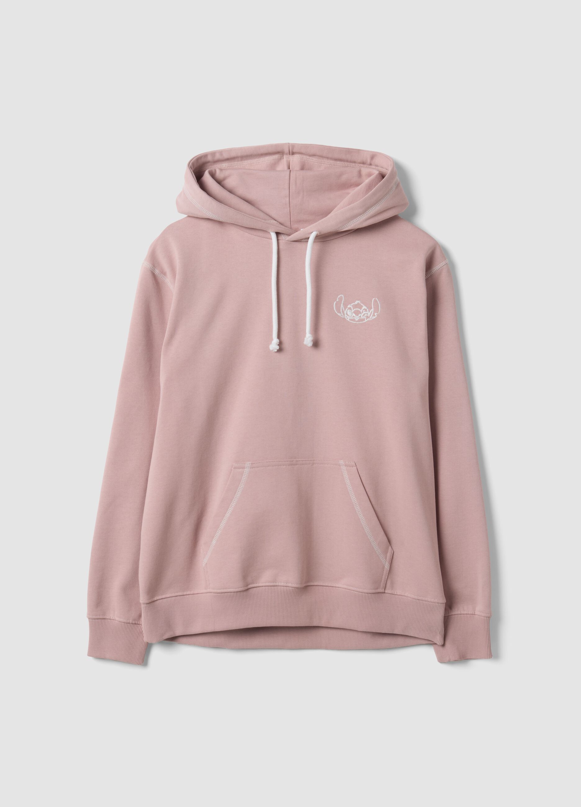 Pink hooded sweatshirt in pure cotton with Lilo & Stitch print