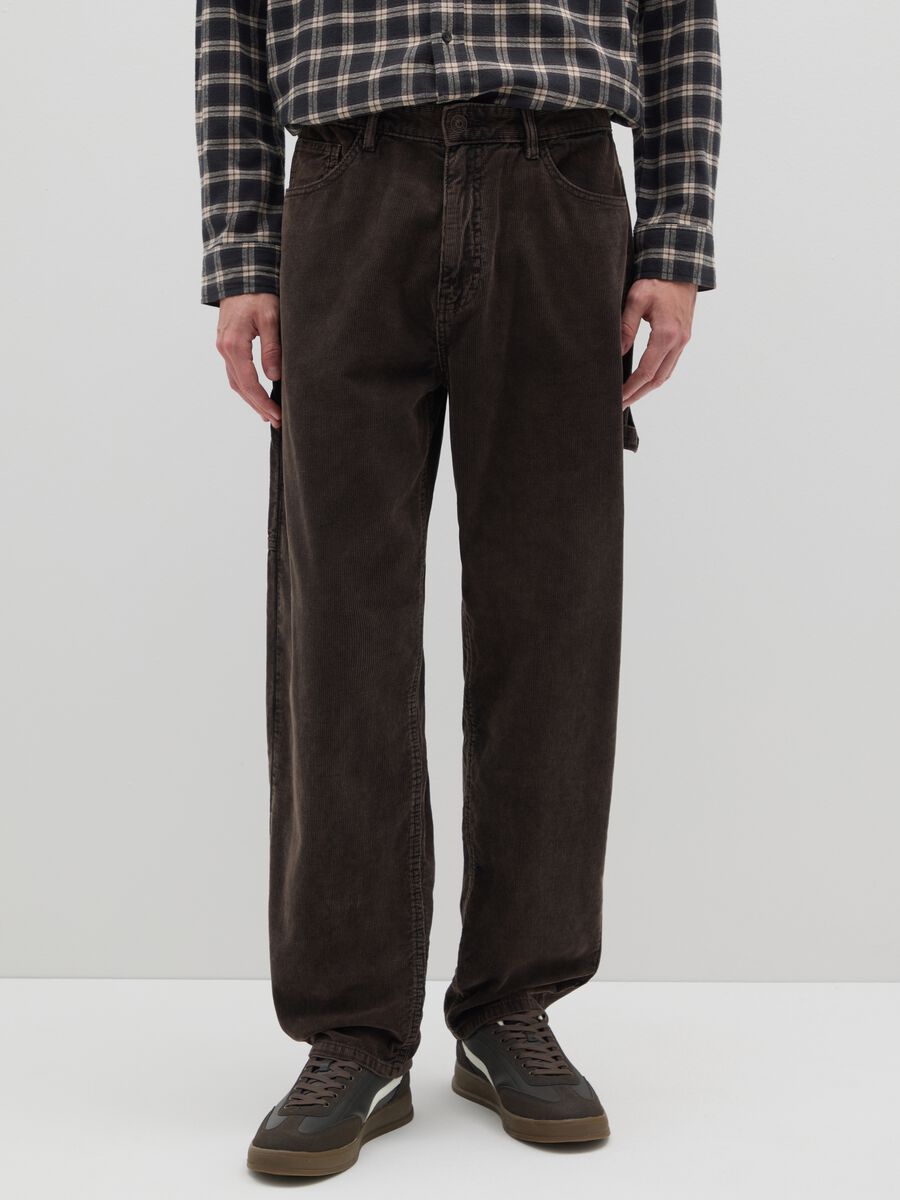 Pantaloni baggy in puro cotone marroni_1
