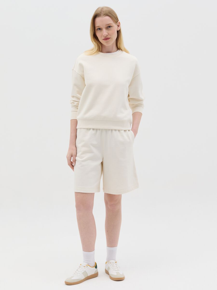 White Bermuda shorts in French terry with elasticated waist_0