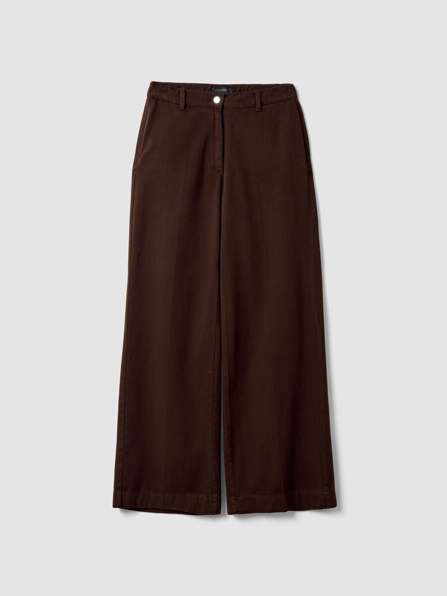 Dark brown pure cotton wide-leg trousers_0