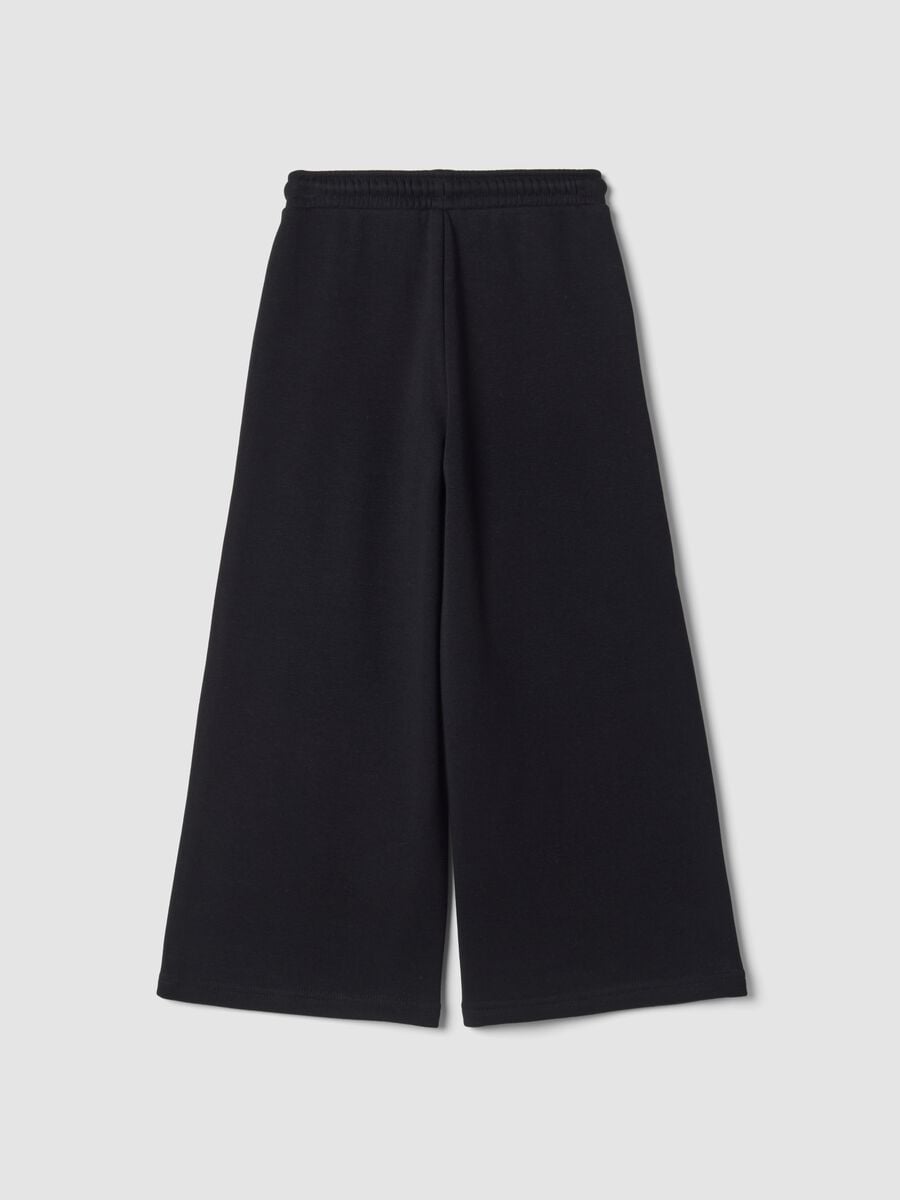 Pantaloni neri wide leg in tessuto fleece elasticizzato_1