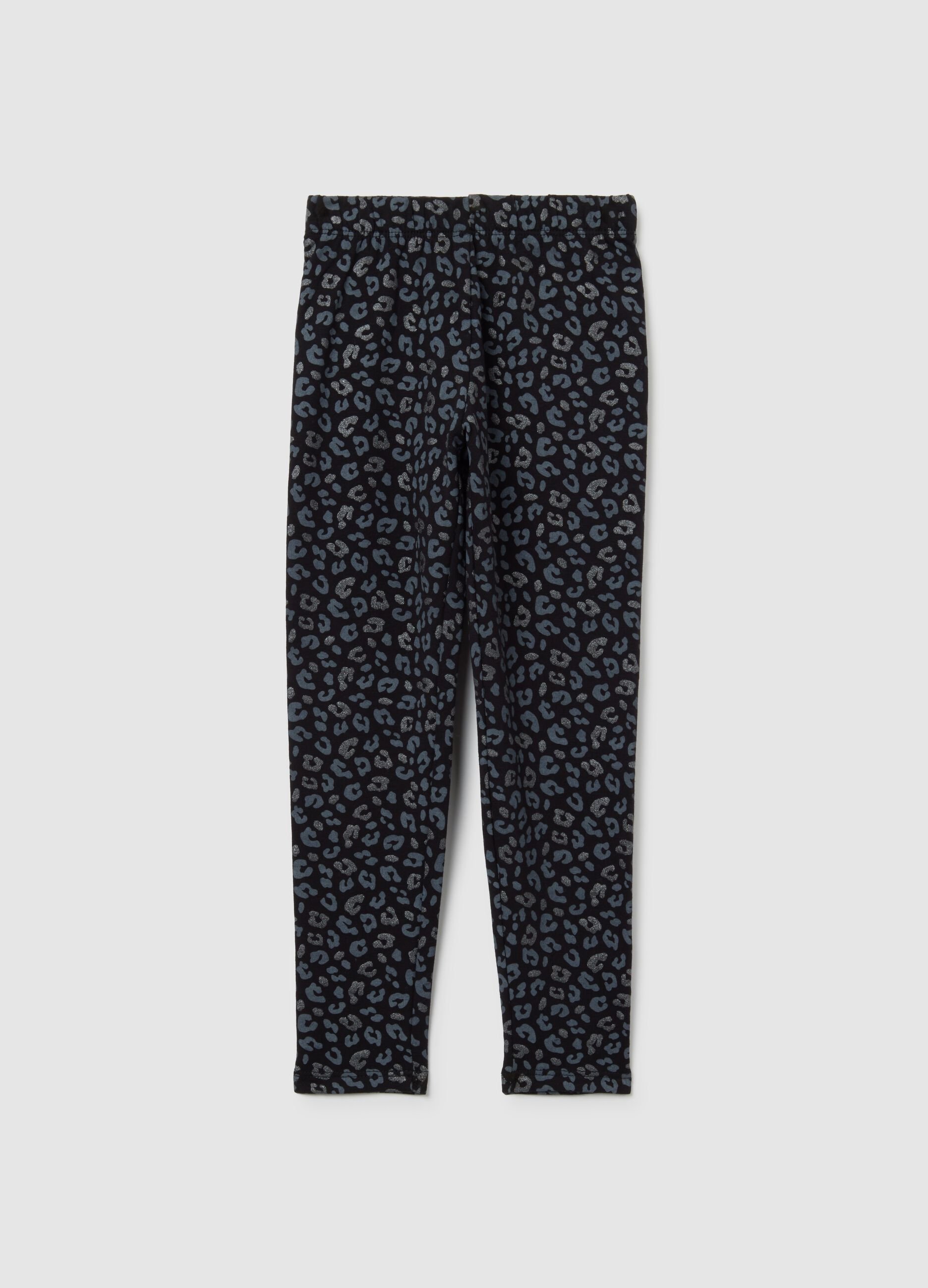 Girls' Black Animal Print Skinny Cotton Leggings