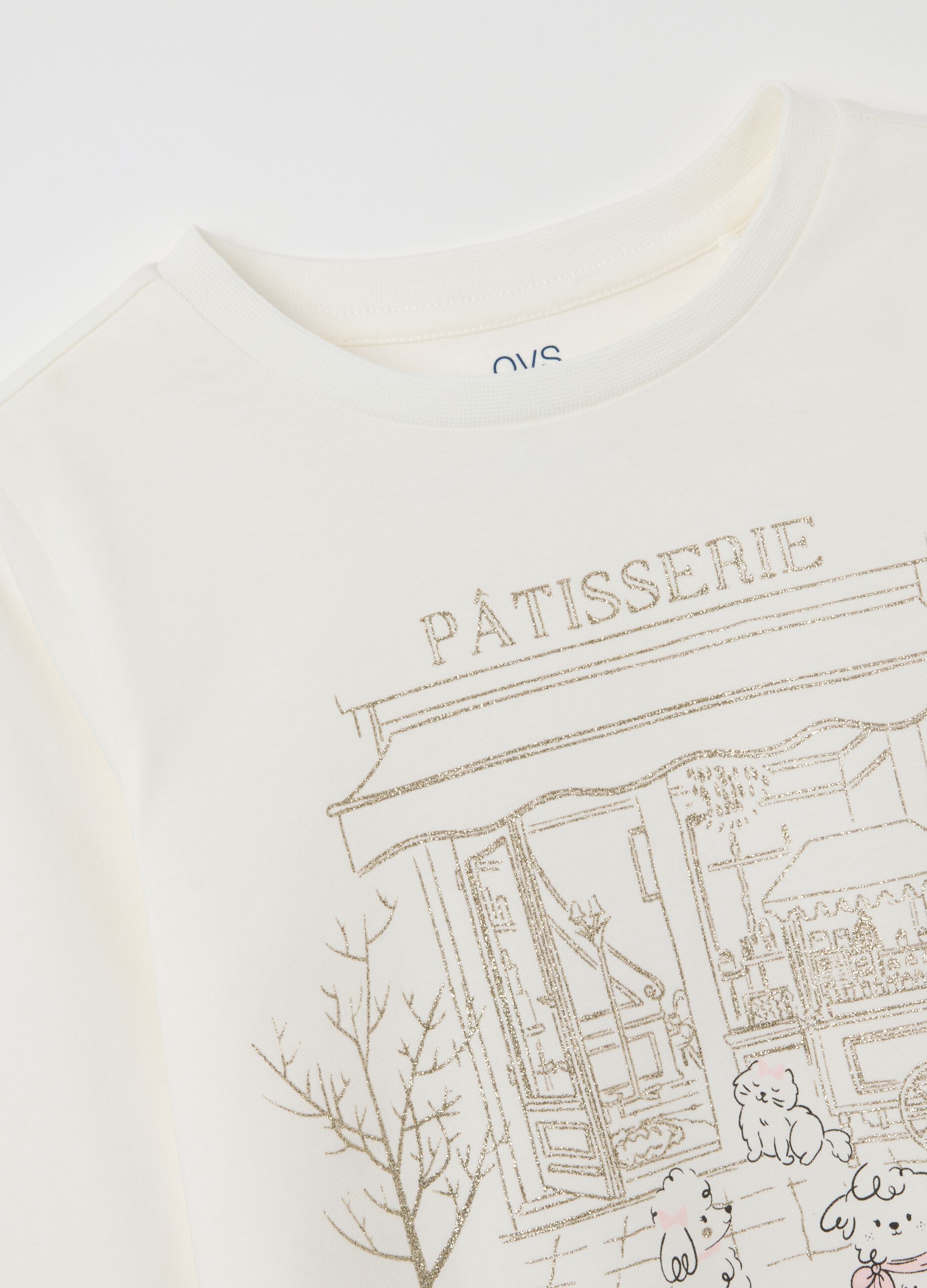 Girls' white pure cotton T-shirt regular fit