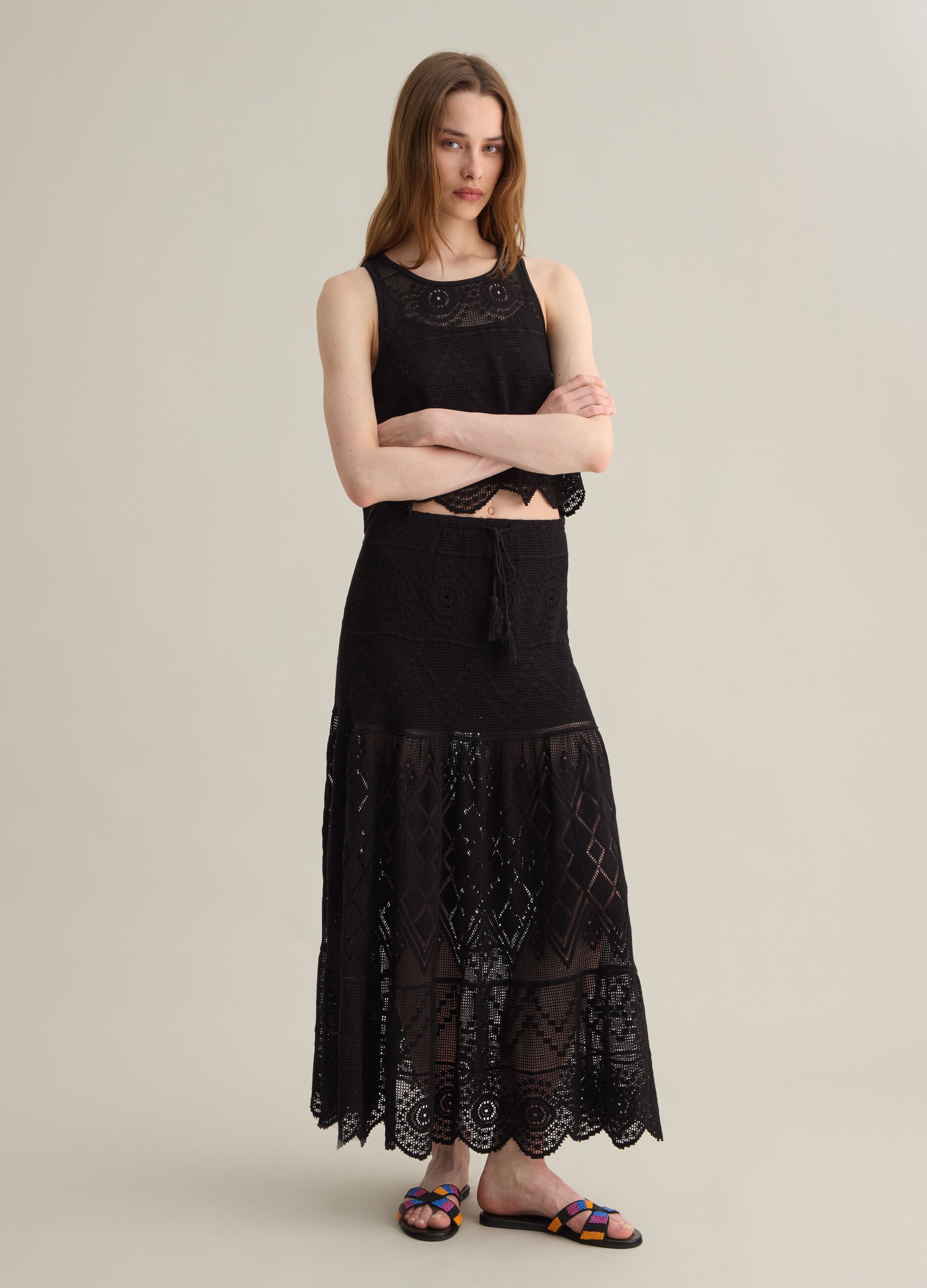 Black Crochet Vest Piombo