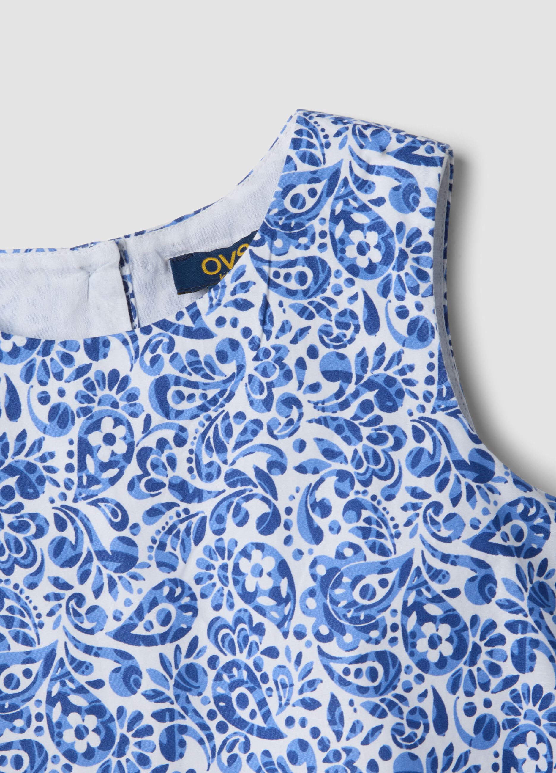 Blue pure cotton mini dress with floral print