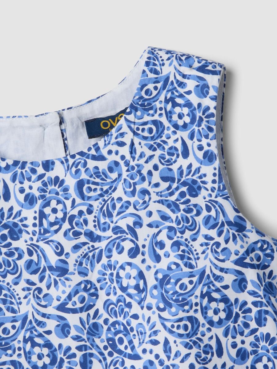 Blue pure cotton mini dress with floral print_2