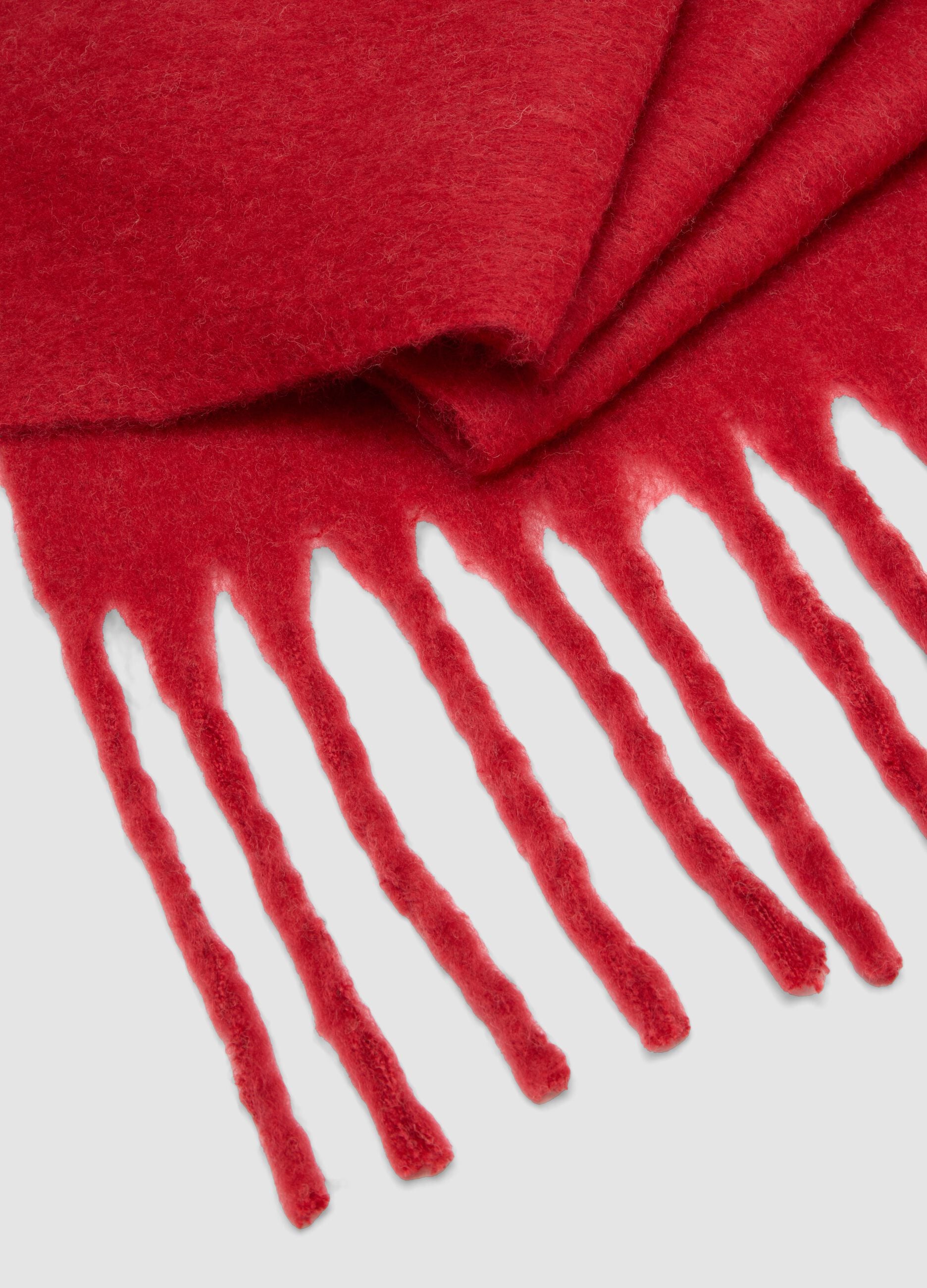Sciarpa rossa in misto lana con frange