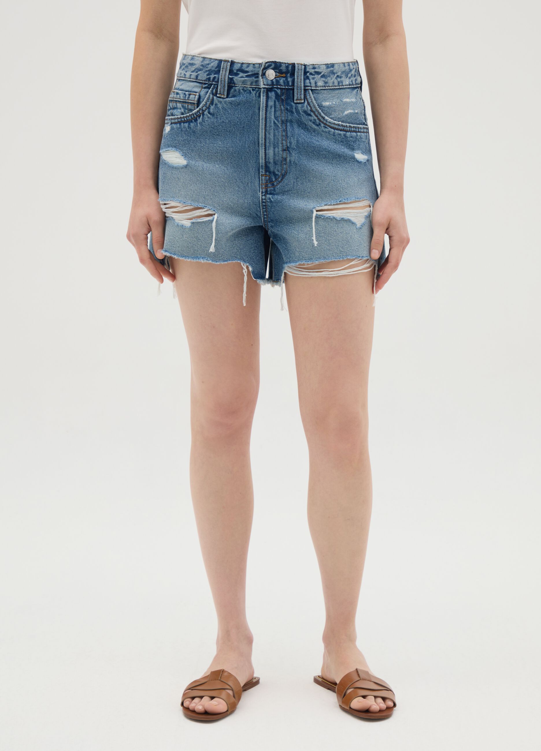 Women's pure cotton denim shorts regular fit