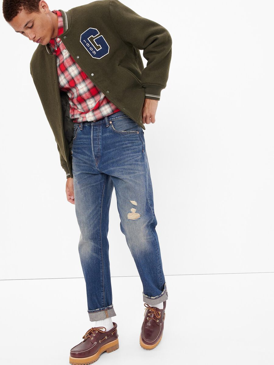 Jeans straight fit con abrasioni_0