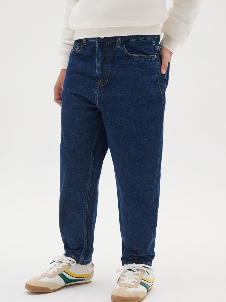 Jeans da ragazzo in puro cotone blu baggy_2
