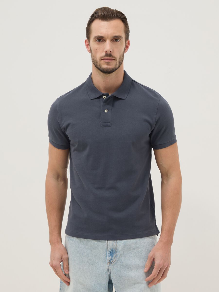 Blue slim fit short-sleeve polo in pure cotton_1