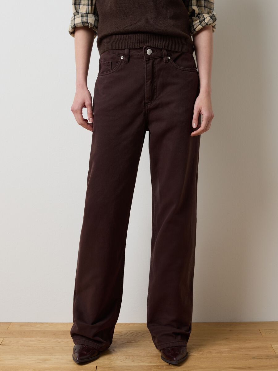 Brown wide leg jeans in pure cotton_1