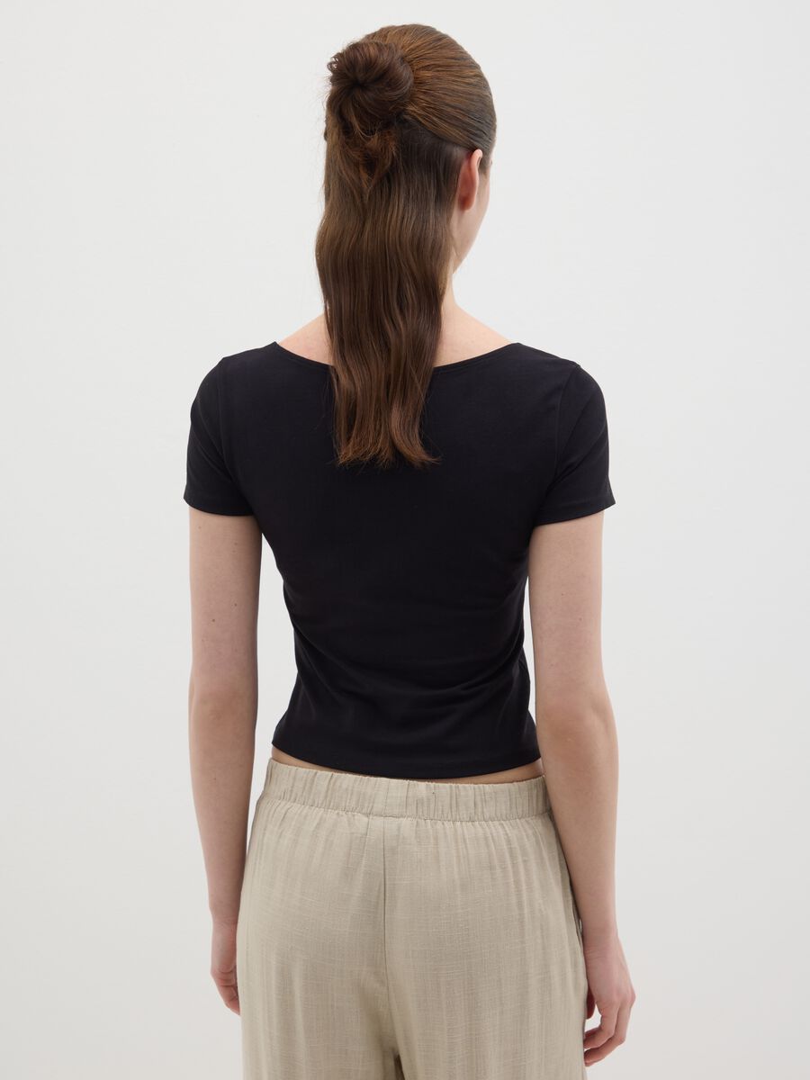 Women's’ black slim-fit T-shirt in stretch cotton_3