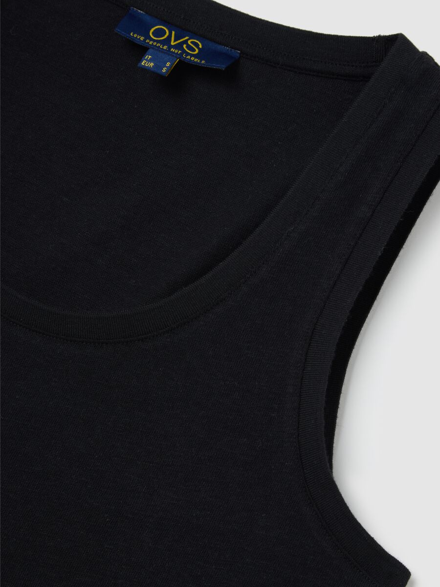Black cotton and linen tank top_5