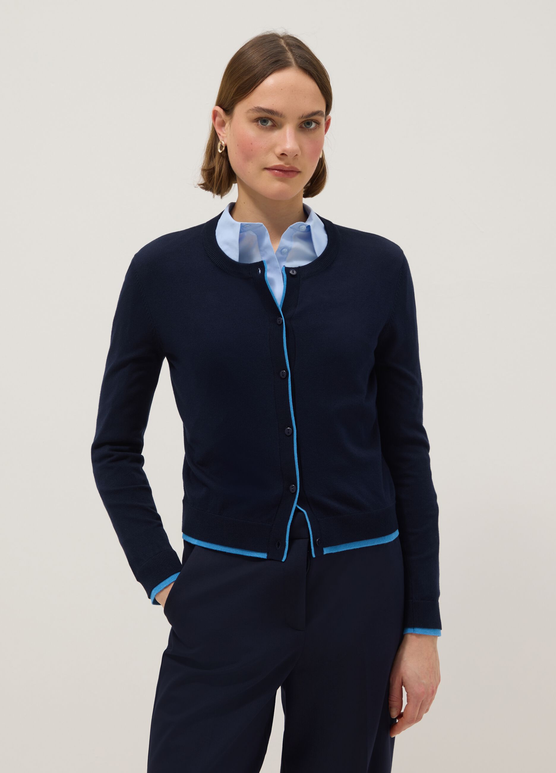 Cardigan in misto viscosa blu regular fit