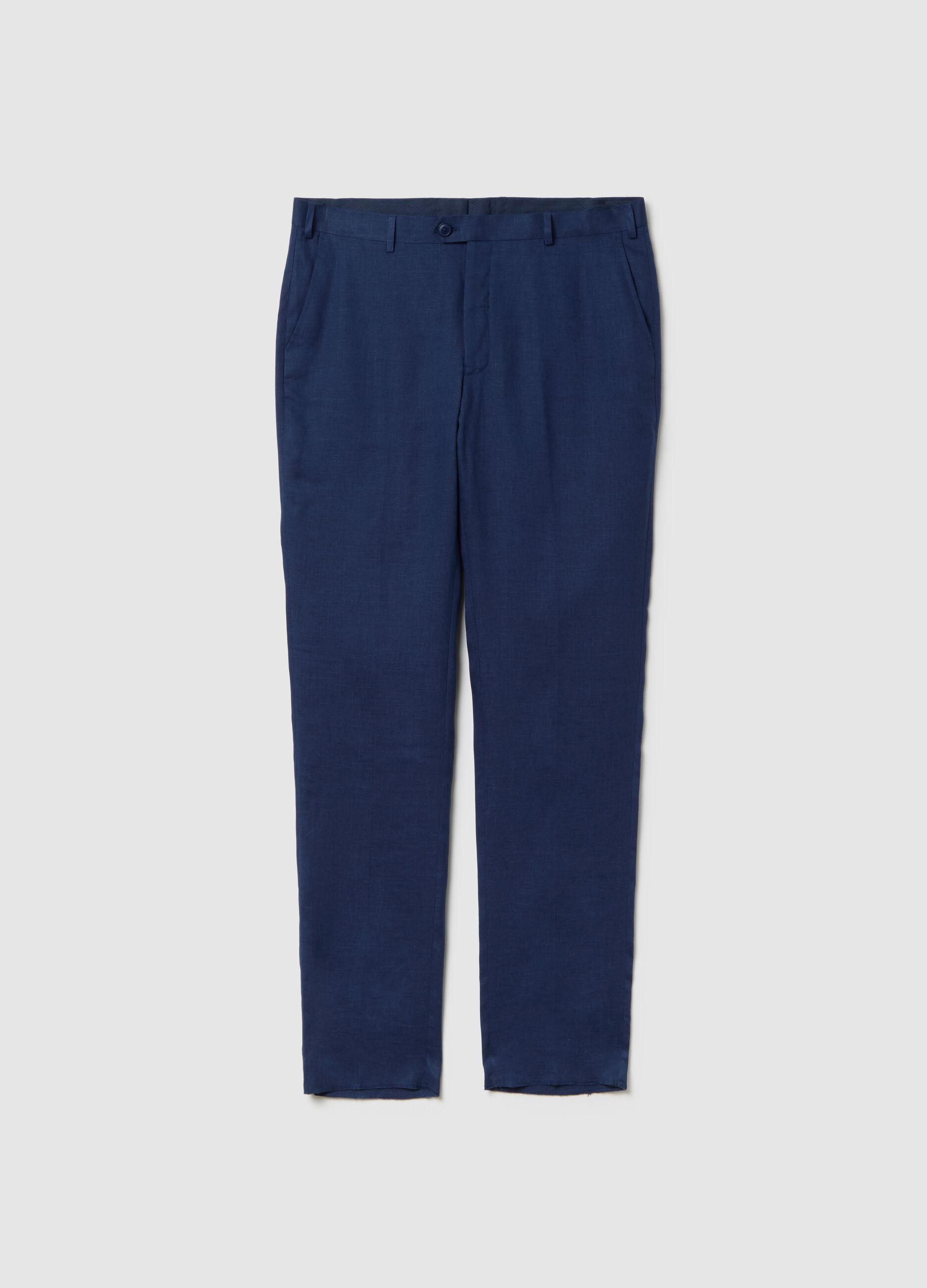 Pantaloni da uomo in lino blu regular fit