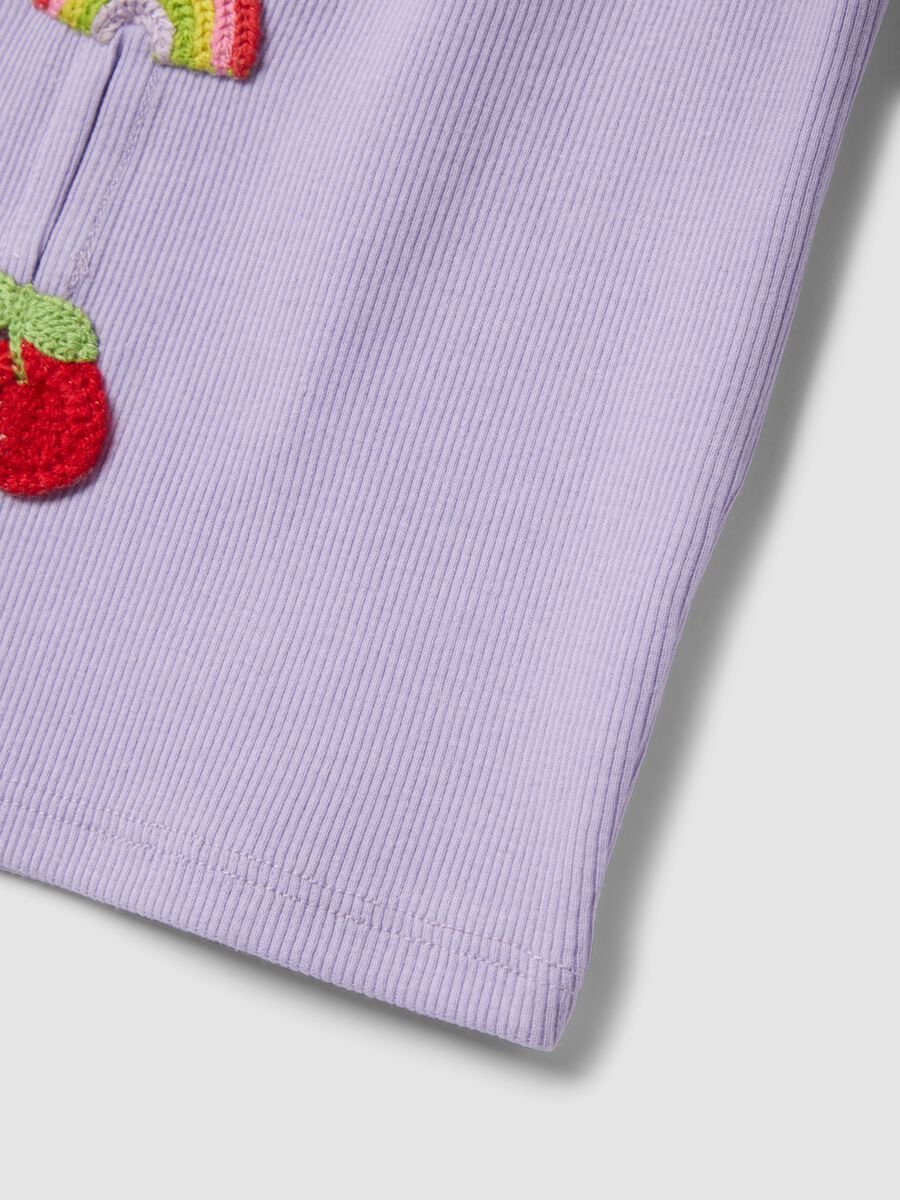 Regular fit purple stretch cotton tank top for girls with embroidery_3