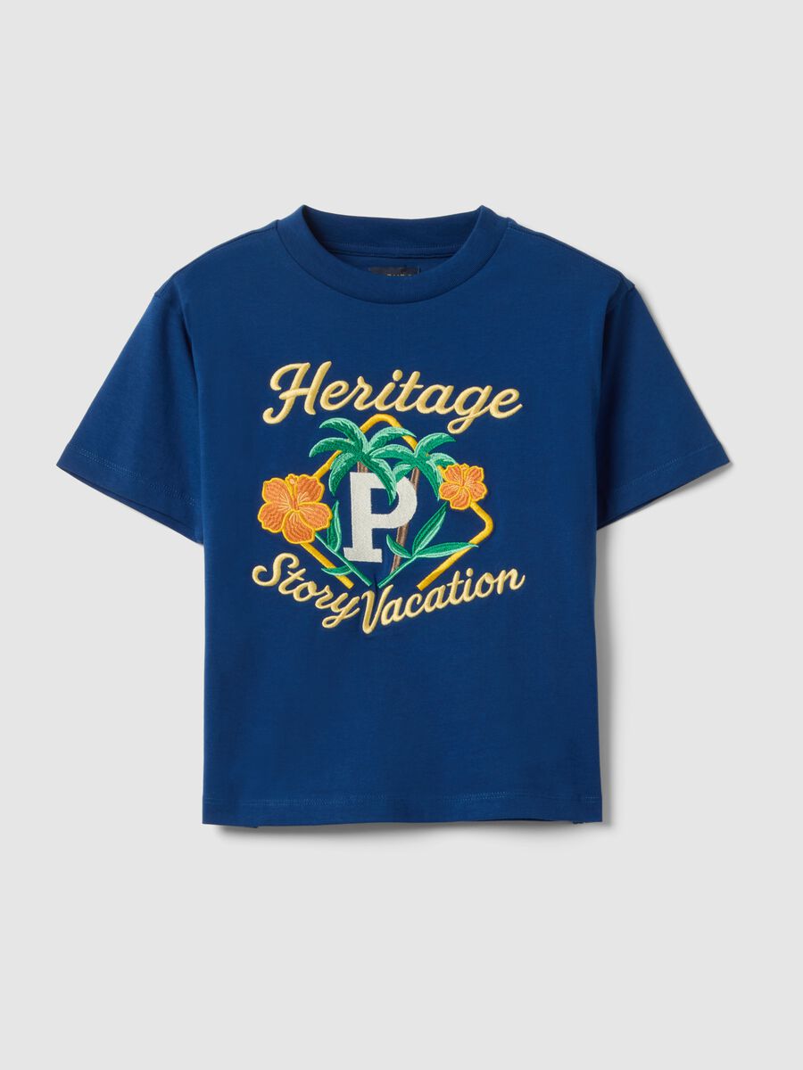 T-shirt in puro cotone blu da bambino regular fit con ricamo_3
