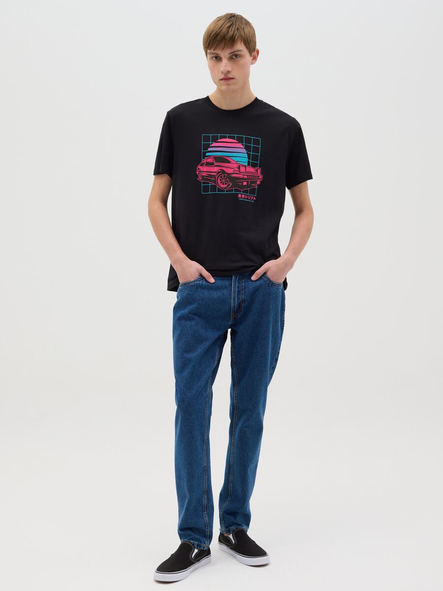 Black cotton T-shirt with racing car print_1