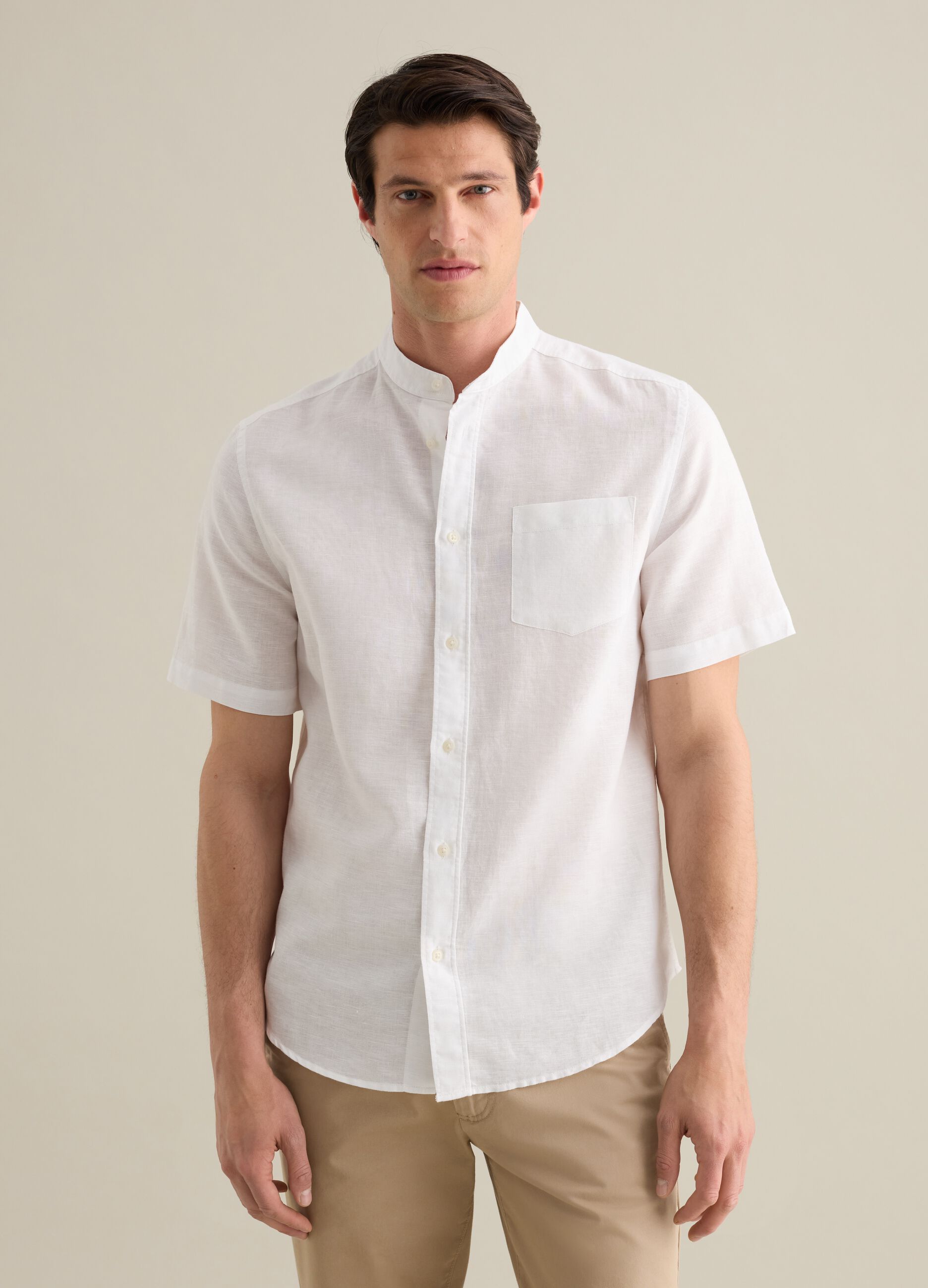 Piombo White Short Sleeve Linen and Cotton Shirt