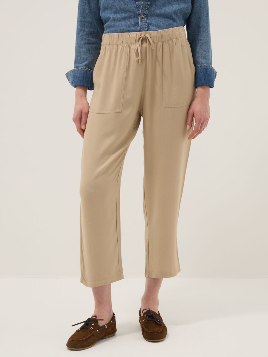 Beige Pure Viscose Jogger Trousers Regular Fit_1