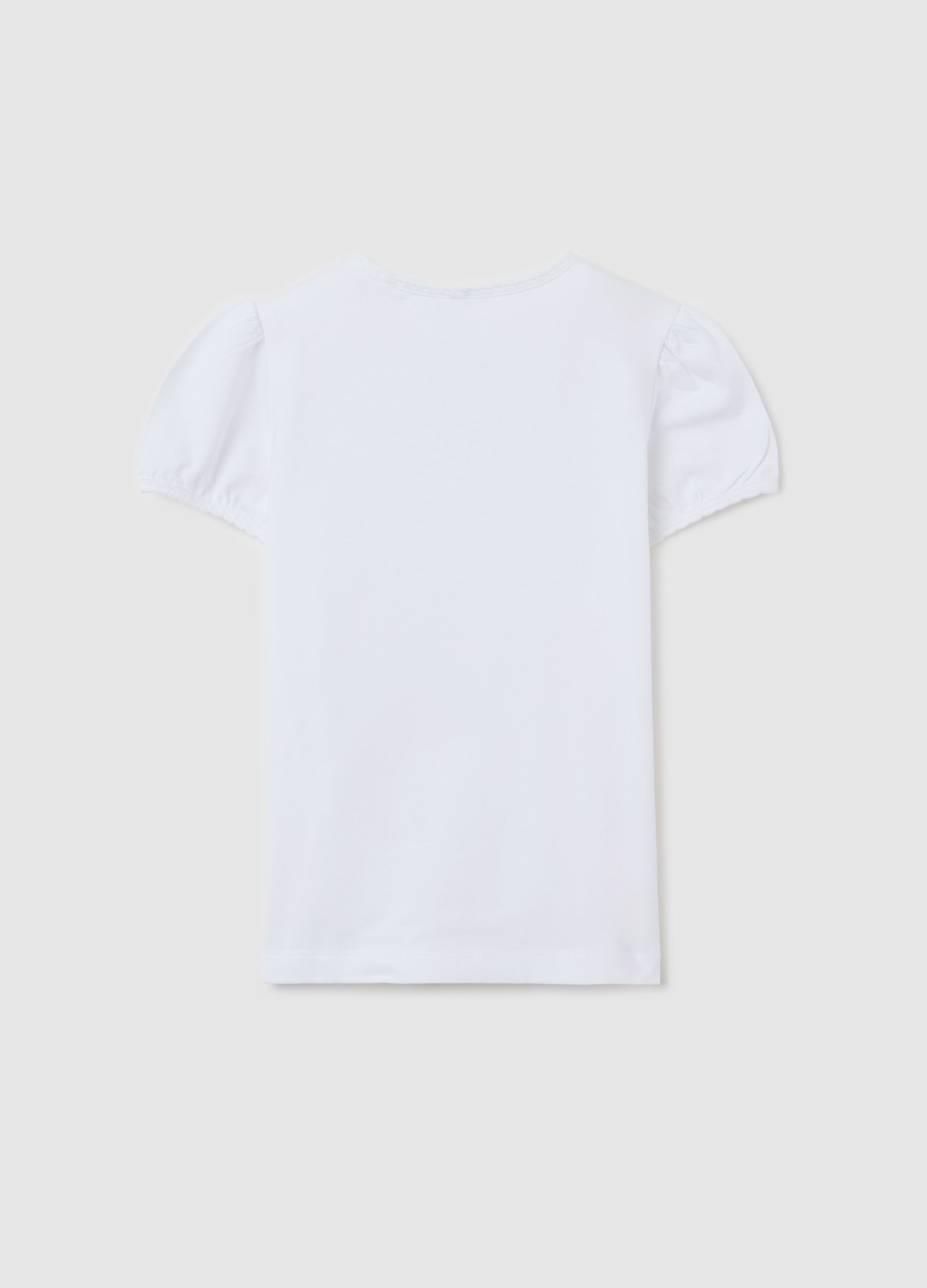 White T-shirt in stretch cotton with diamanté bow