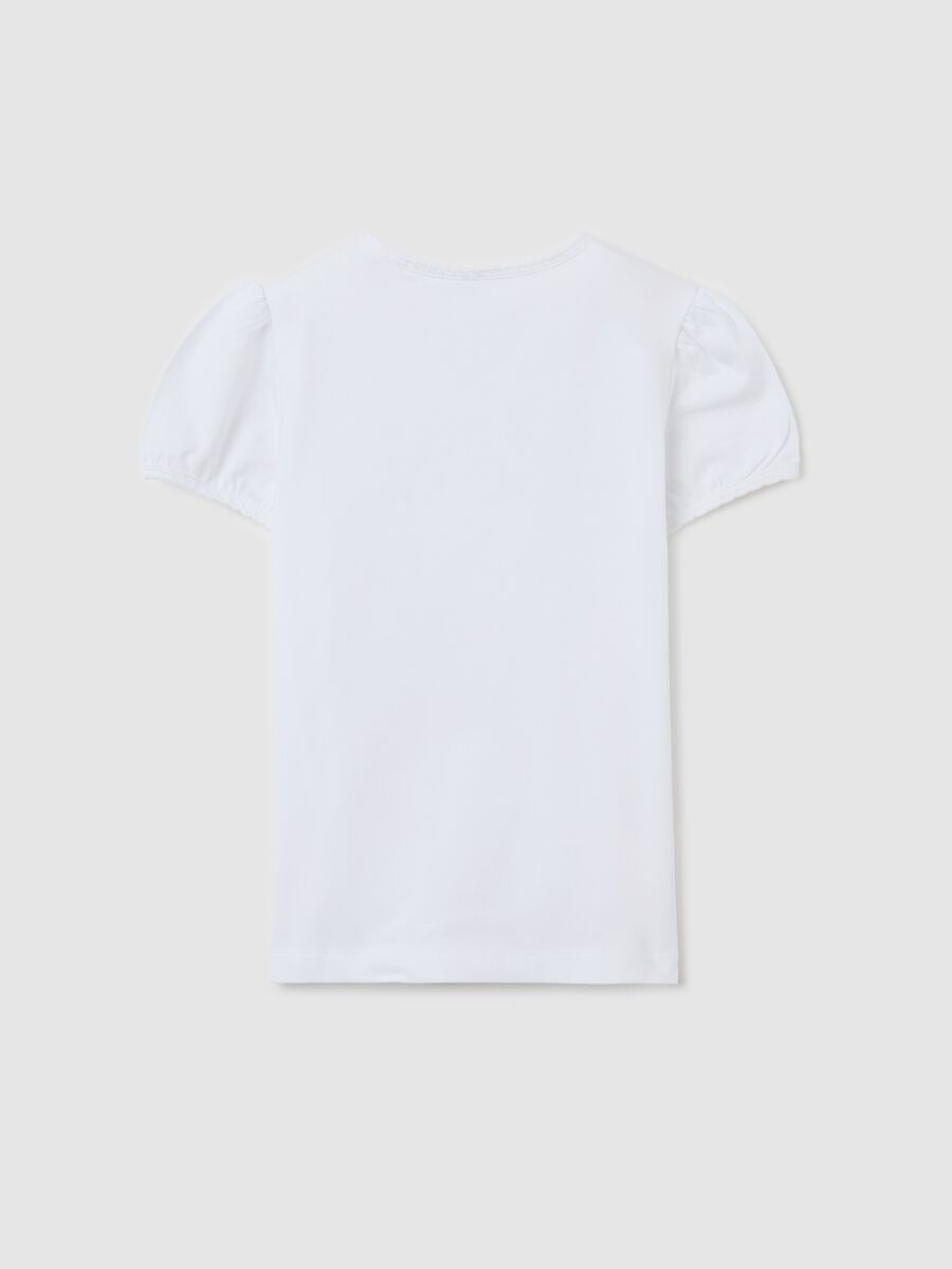 White T-shirt in stretch cotton with diamanté bow_1