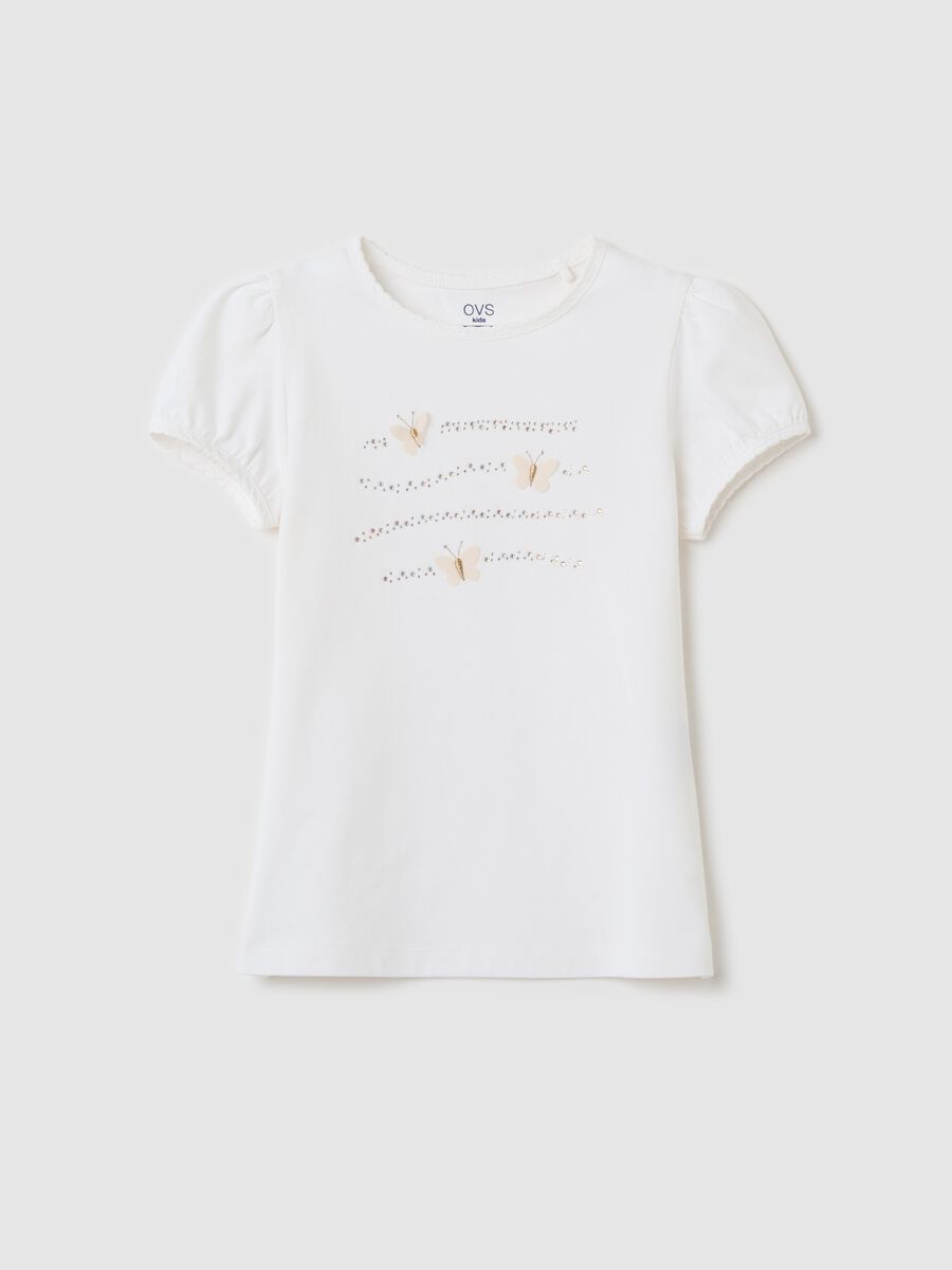 T-shirt con strass e applicazione farfalle_0