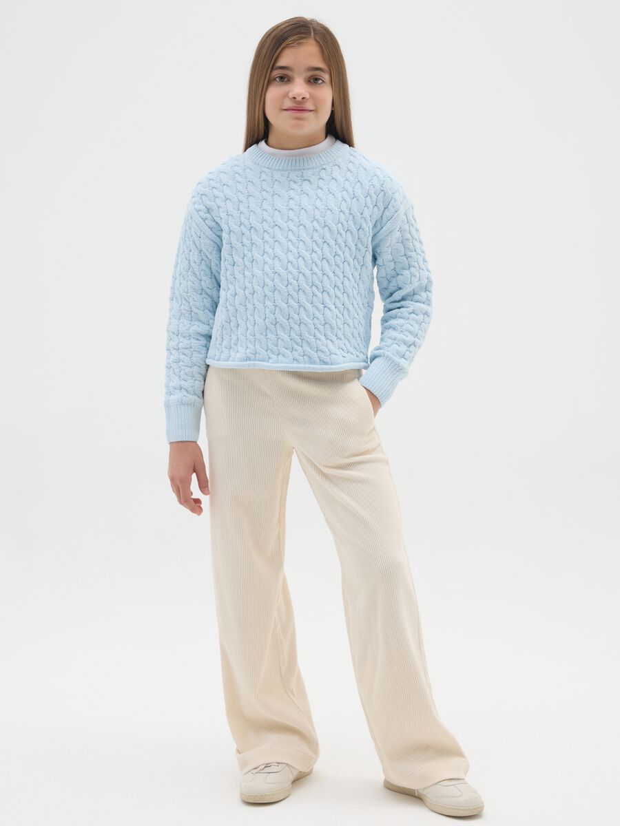 Girls' Beige Corduroy Trousers with a Relaxed Fit_0