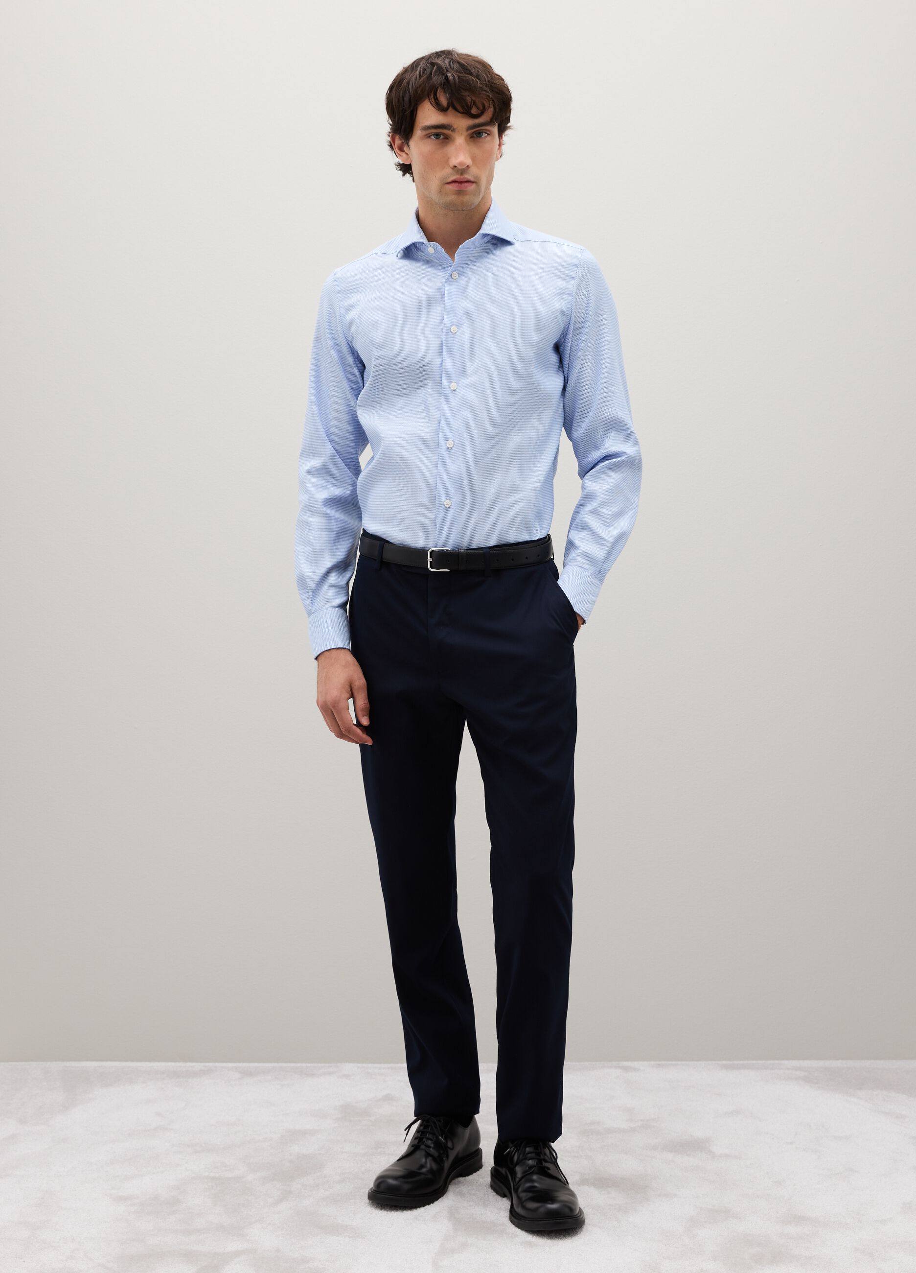 Blue long-sleeve cotton shirt