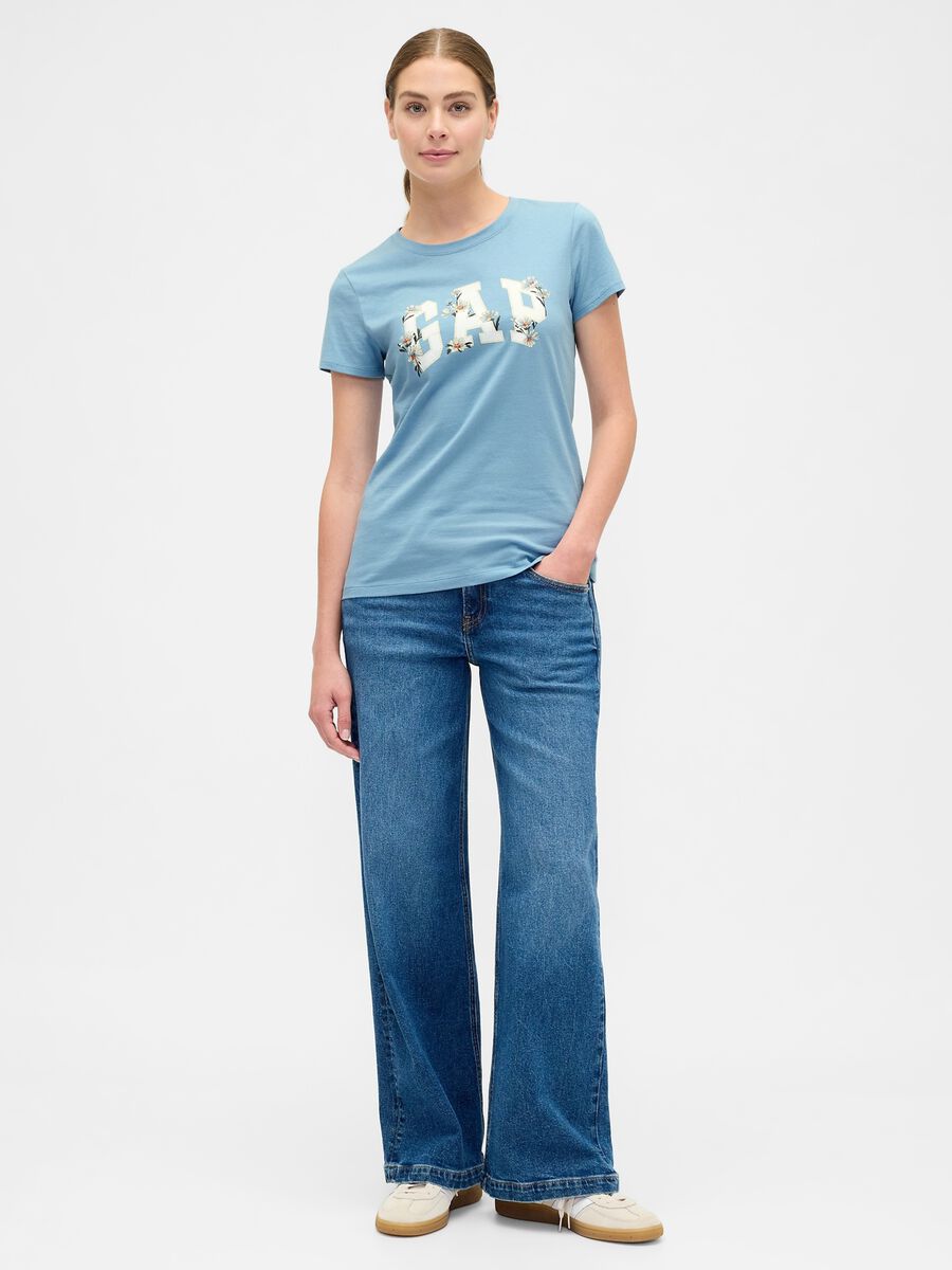 Blue short-sleeved cotton T-shirt_1