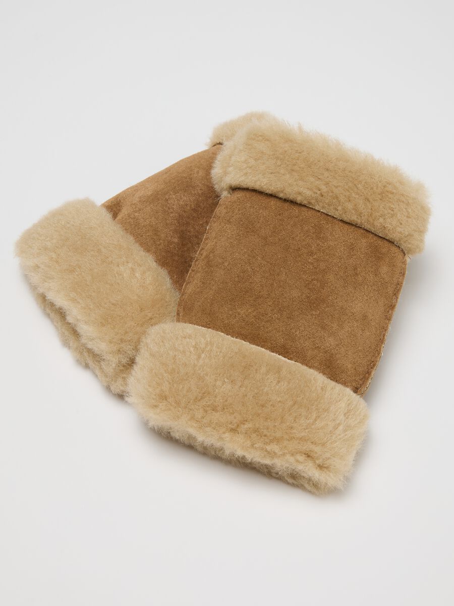 Beige fingerless gloves in genuine leather_2