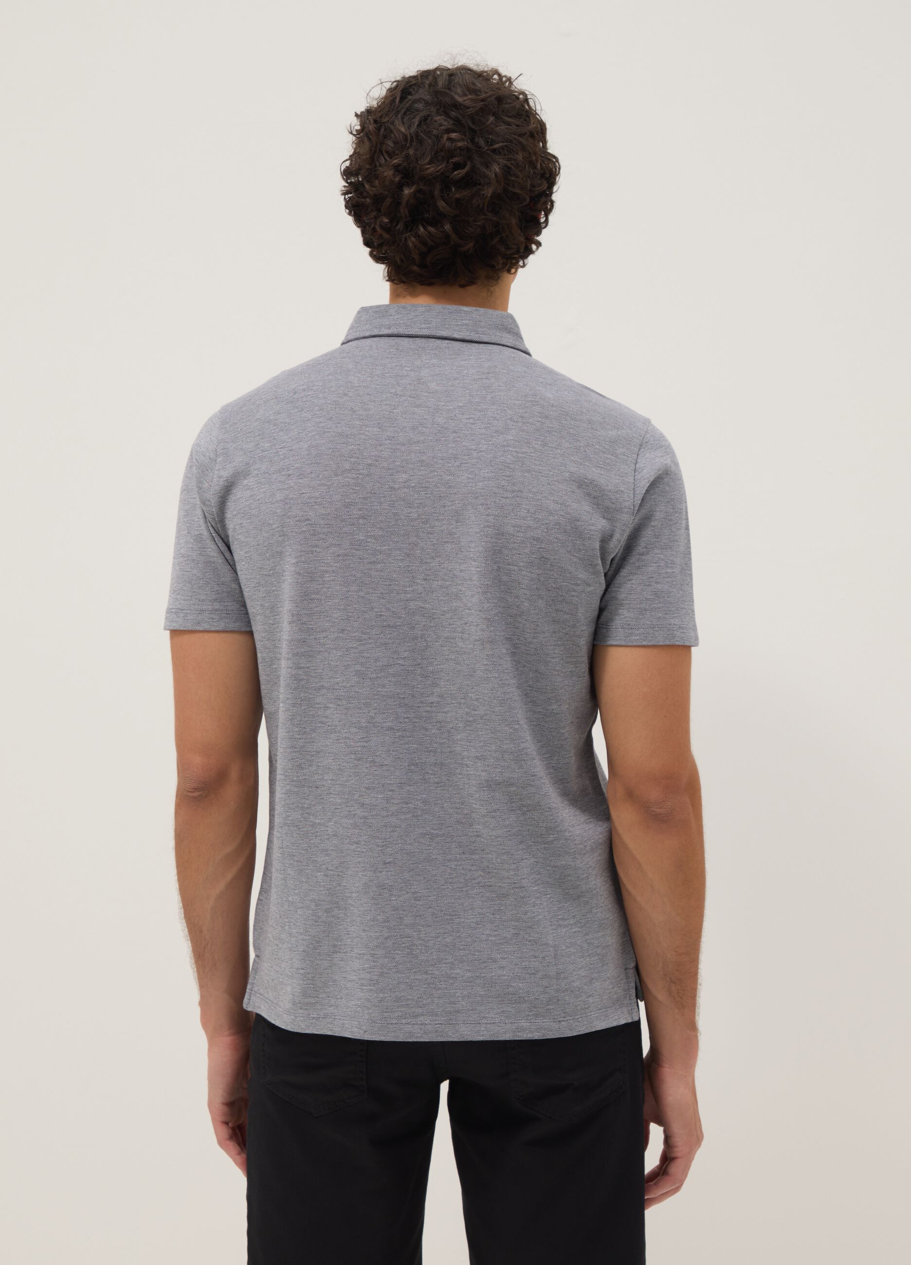 Grey short-sleeved polo shirt in pure cotton