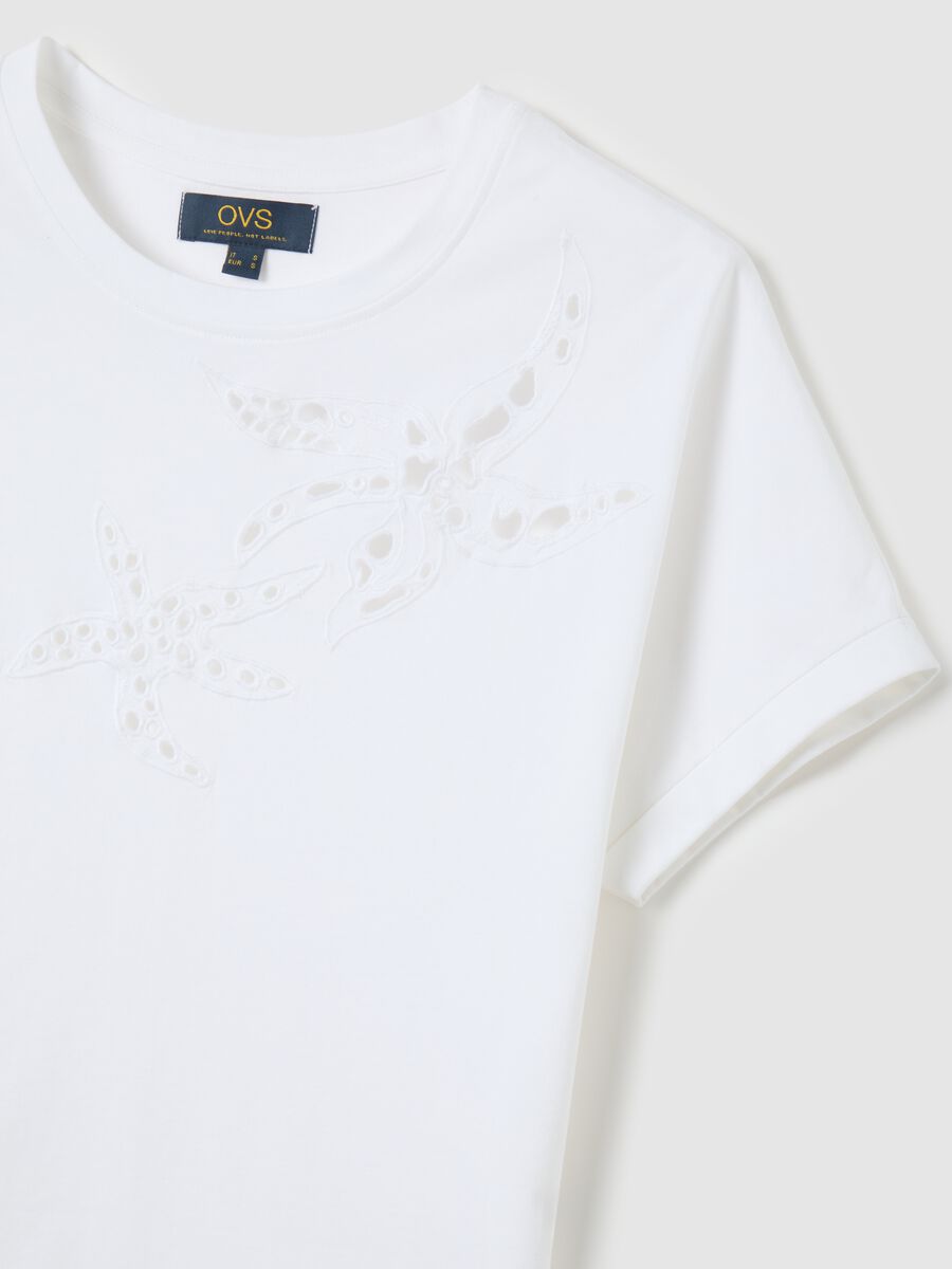Women's White Cotton T-shirt Regular Fit with Embroidery_1