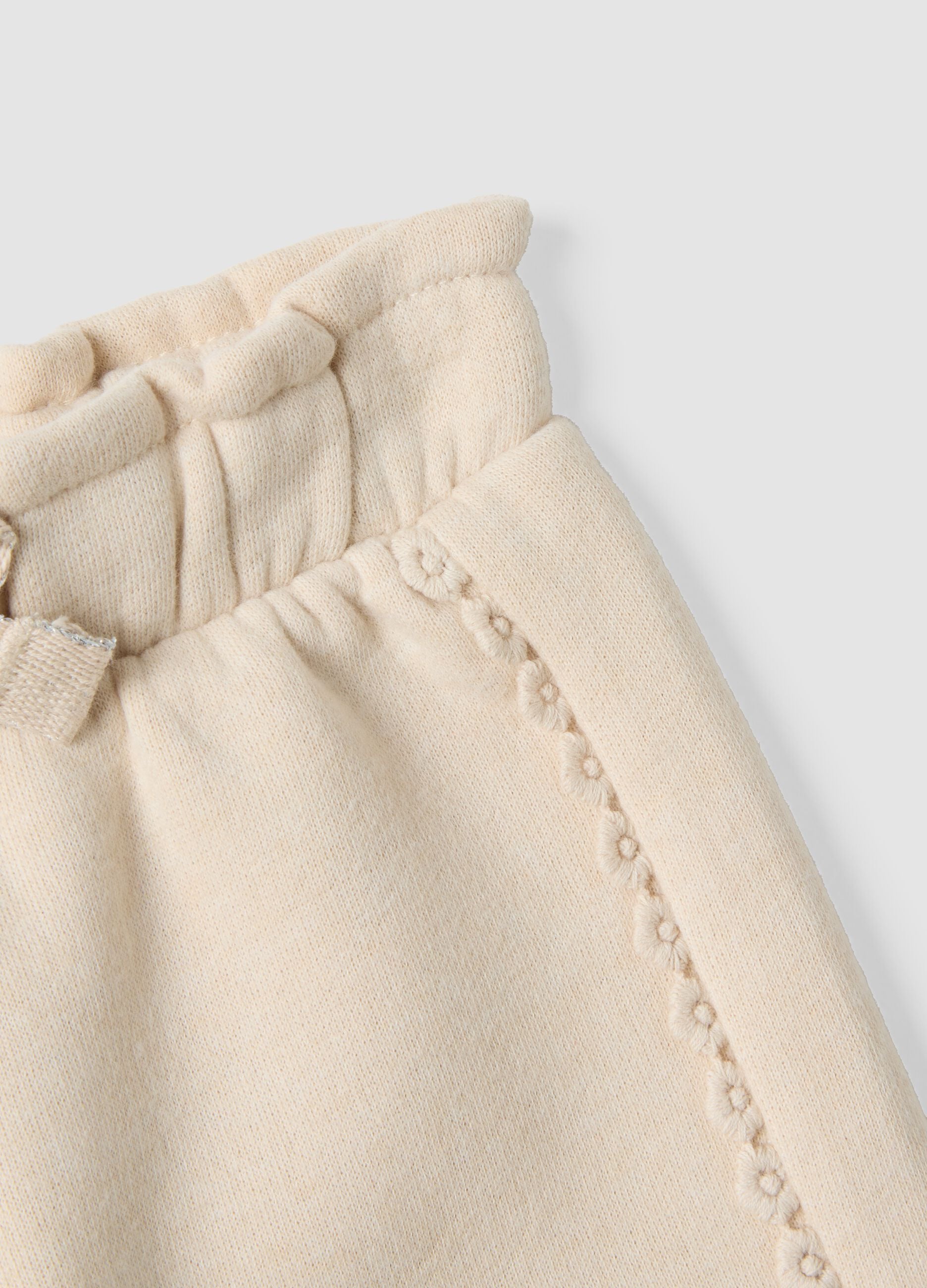 Beige wide-leg cotton-blend trousers