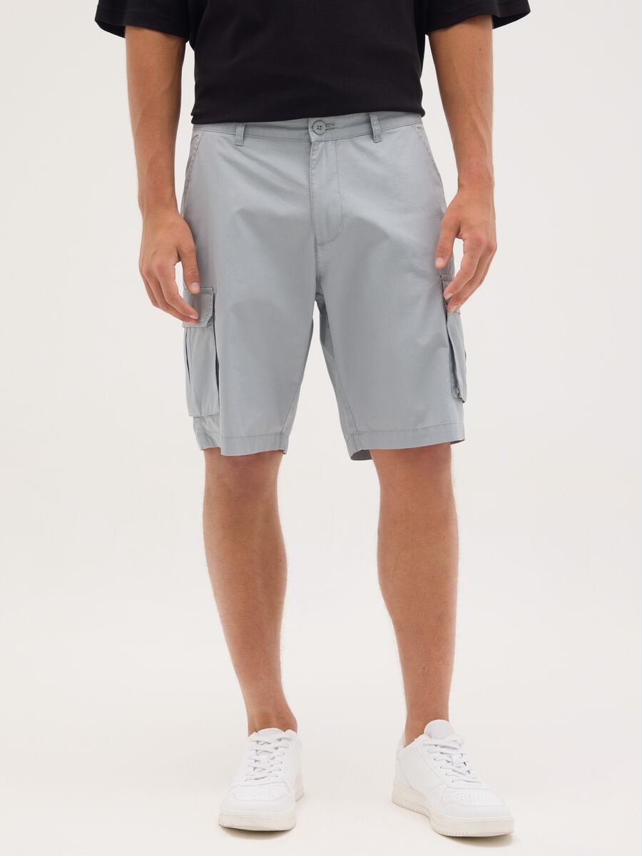 Pantaloncini da uomo in puro cotone grigio regular fit_1