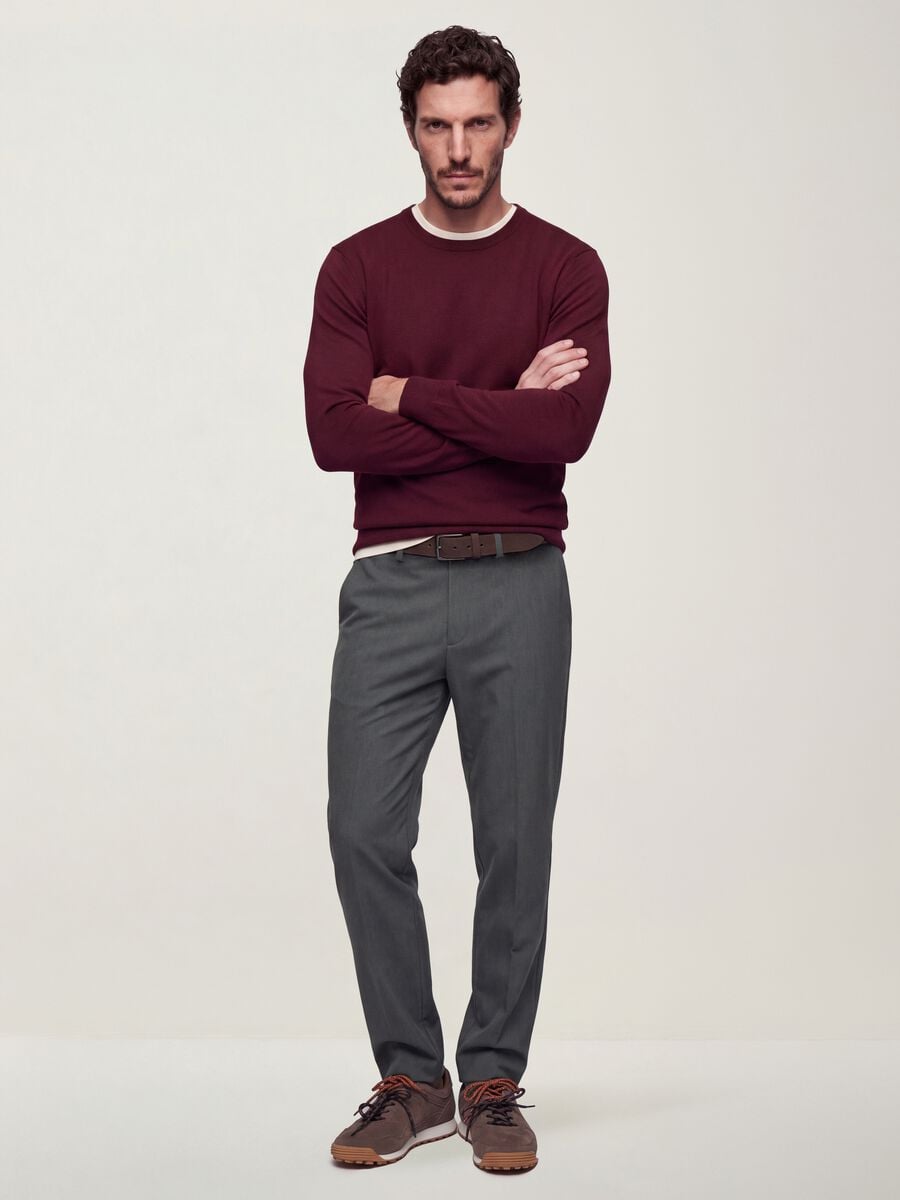 Pantaloni chino grigi in twill di viscosa elasticizzata slim fit_0