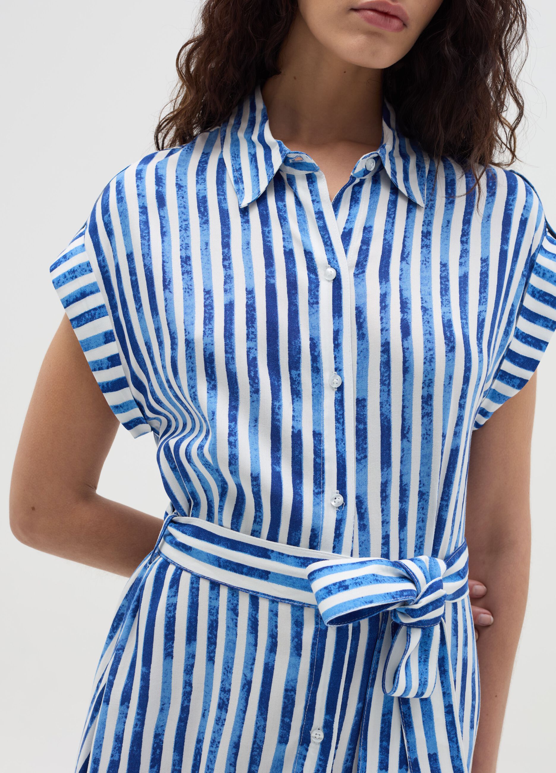 Long shirt dress with belt