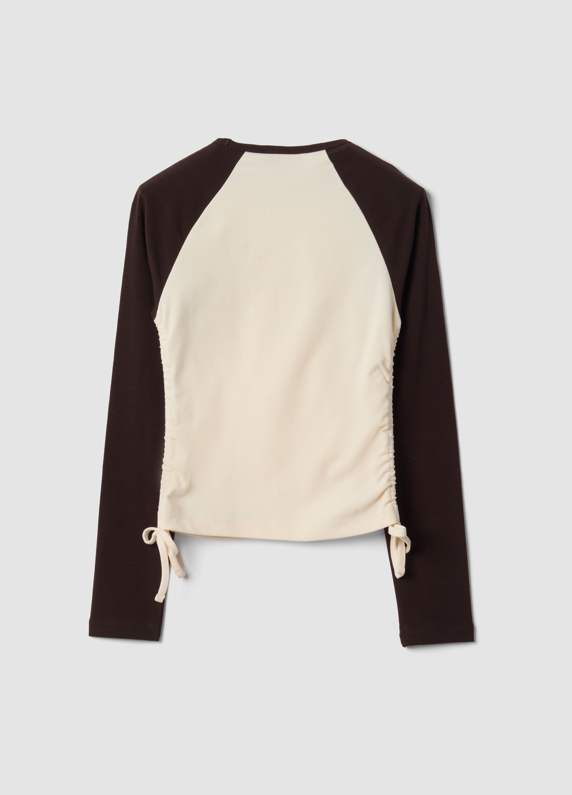 Beige stretch cotton crew-neck T-shirt