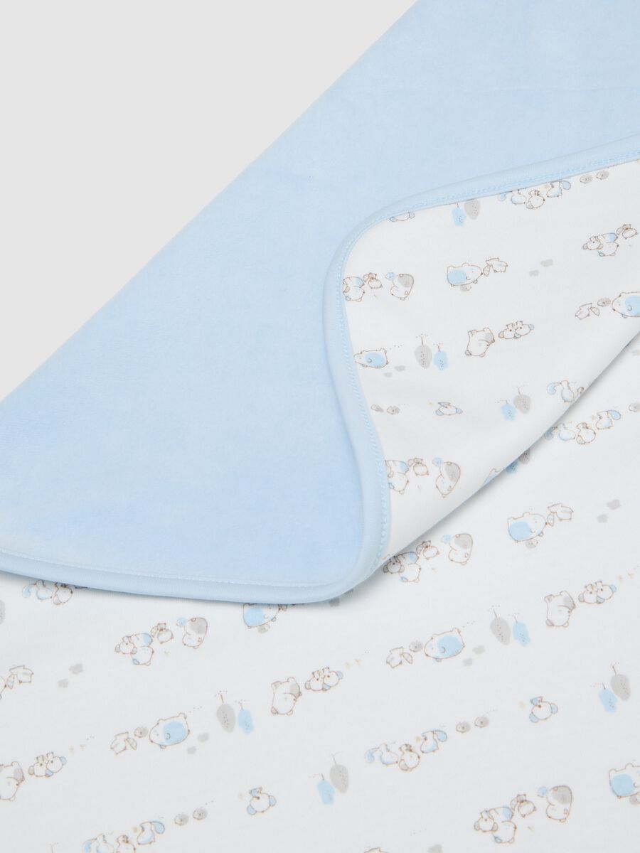 Blue cotton baby blanket with teddy bears_1