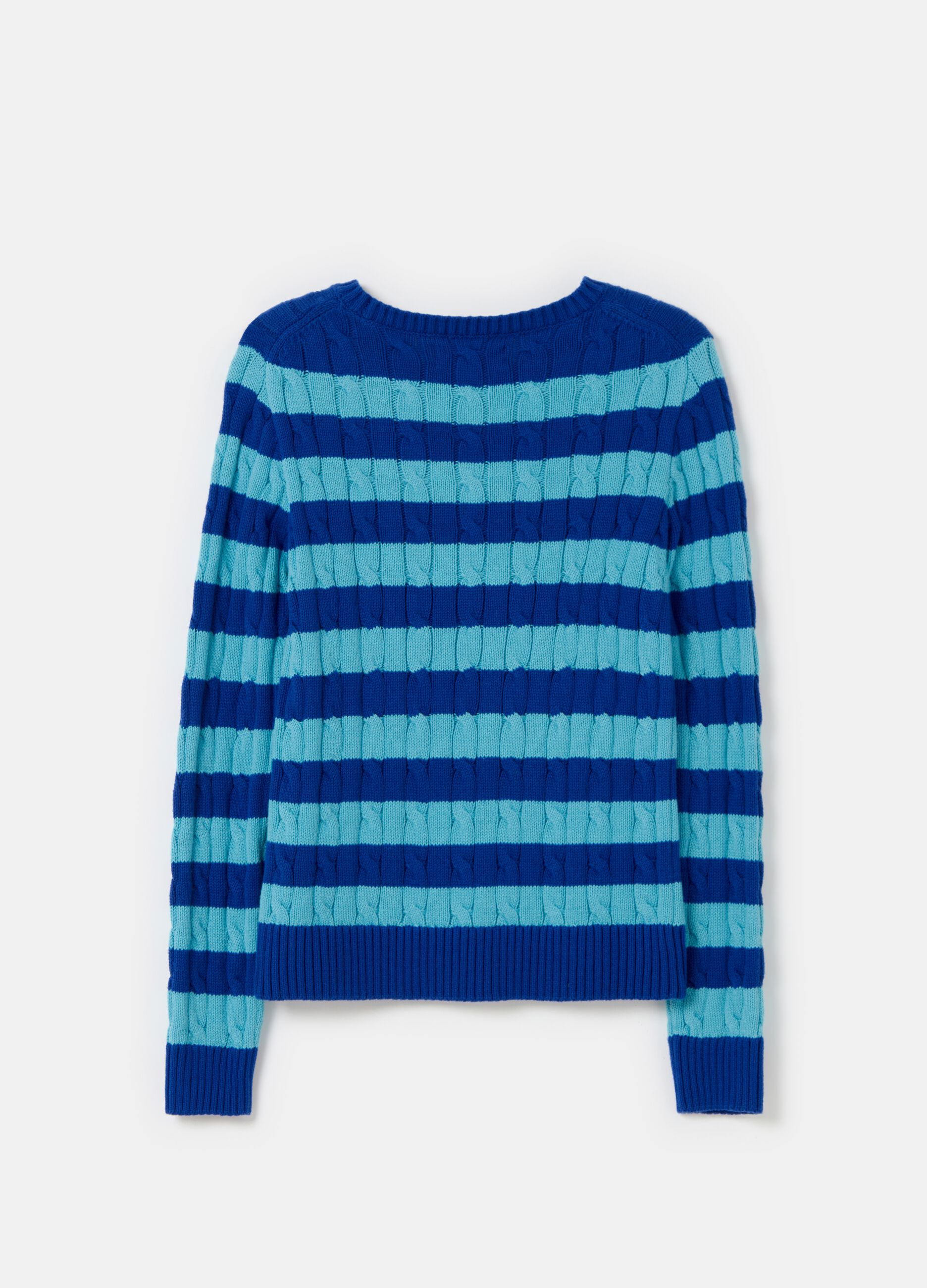 Striped pullover with cable-knit design