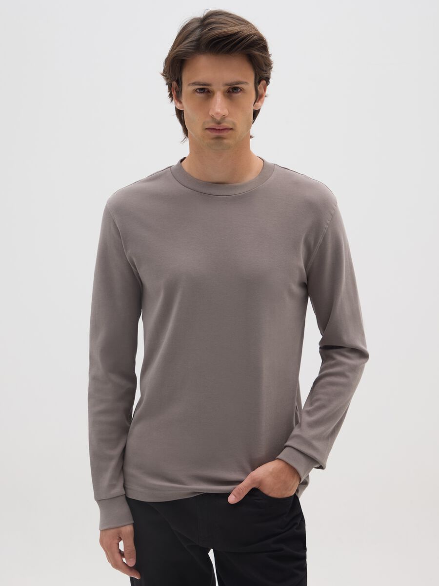 Maglia a maniche lunghe da ragazzo in puro cotone grigia _0