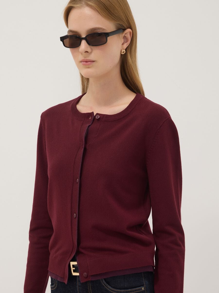 Red viscose-blend cardigan in plain knit_0